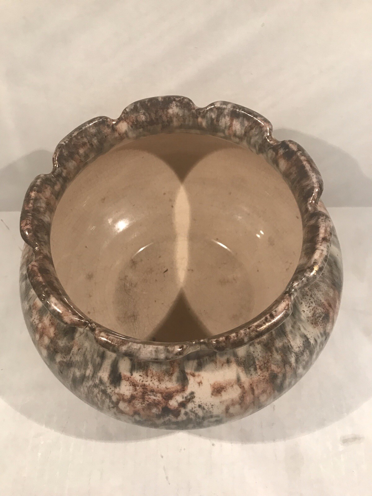 Planter Vase Pottery Art Unique Multicolored scalloped Top Marbled Design READ