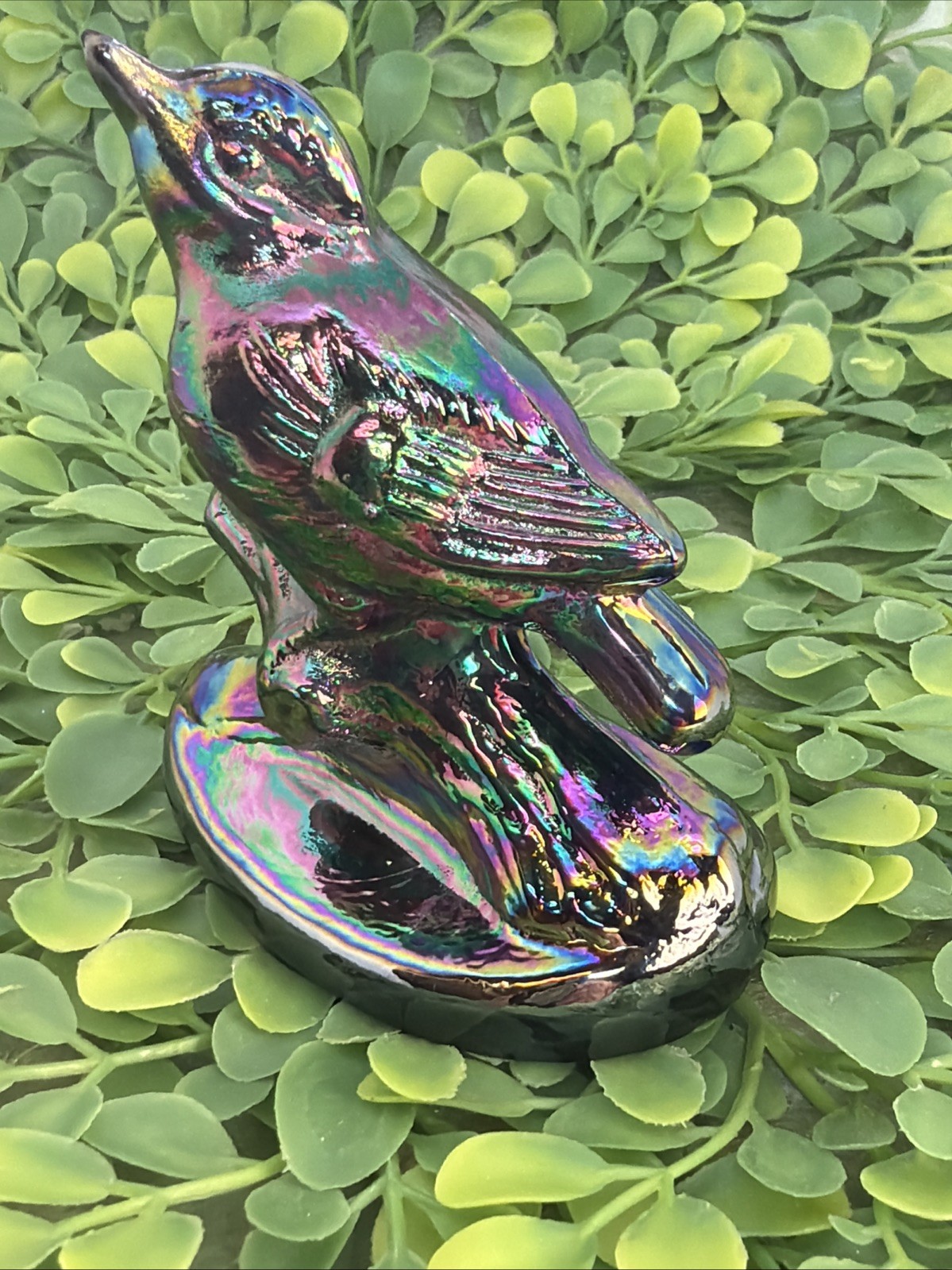 Vintage Fenton Iridescent Carnival Glass Amethyst Bird Figurine 3.25″