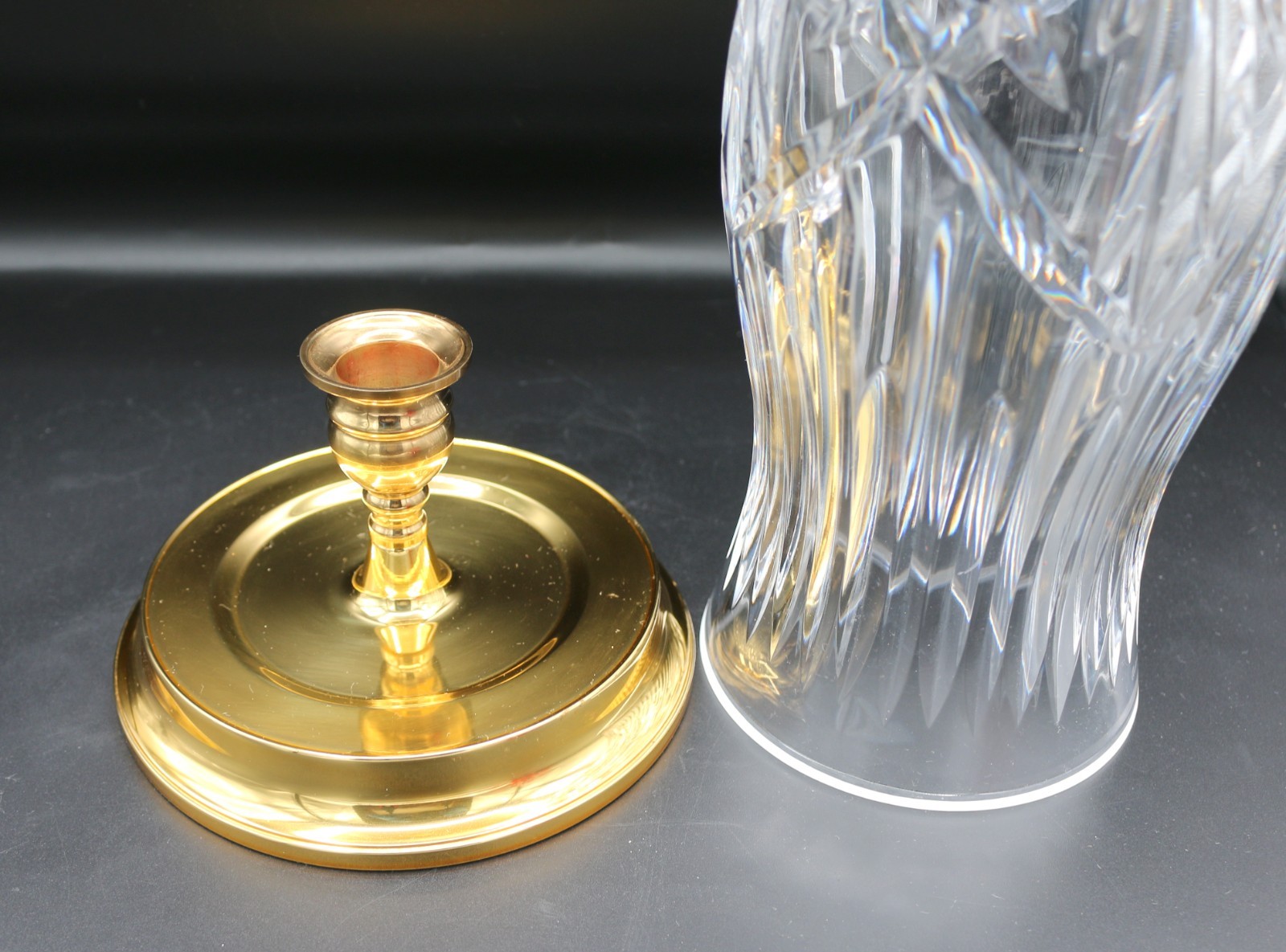 Waterford Crystal America’s Heritage Brass Base Hurricane Candle Lamp 12.25″