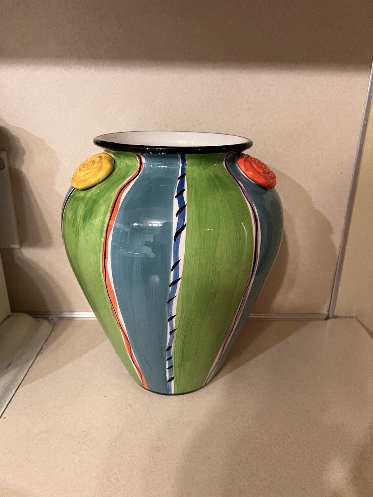 Blue Ridge Designs Art Pottery 3D Handpainted Vase 11” X8” Large