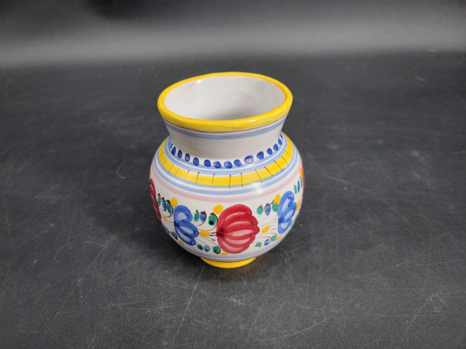 Small Handmade Floral Pottery Vase 4.5 Inches Tall Signed By the Artist