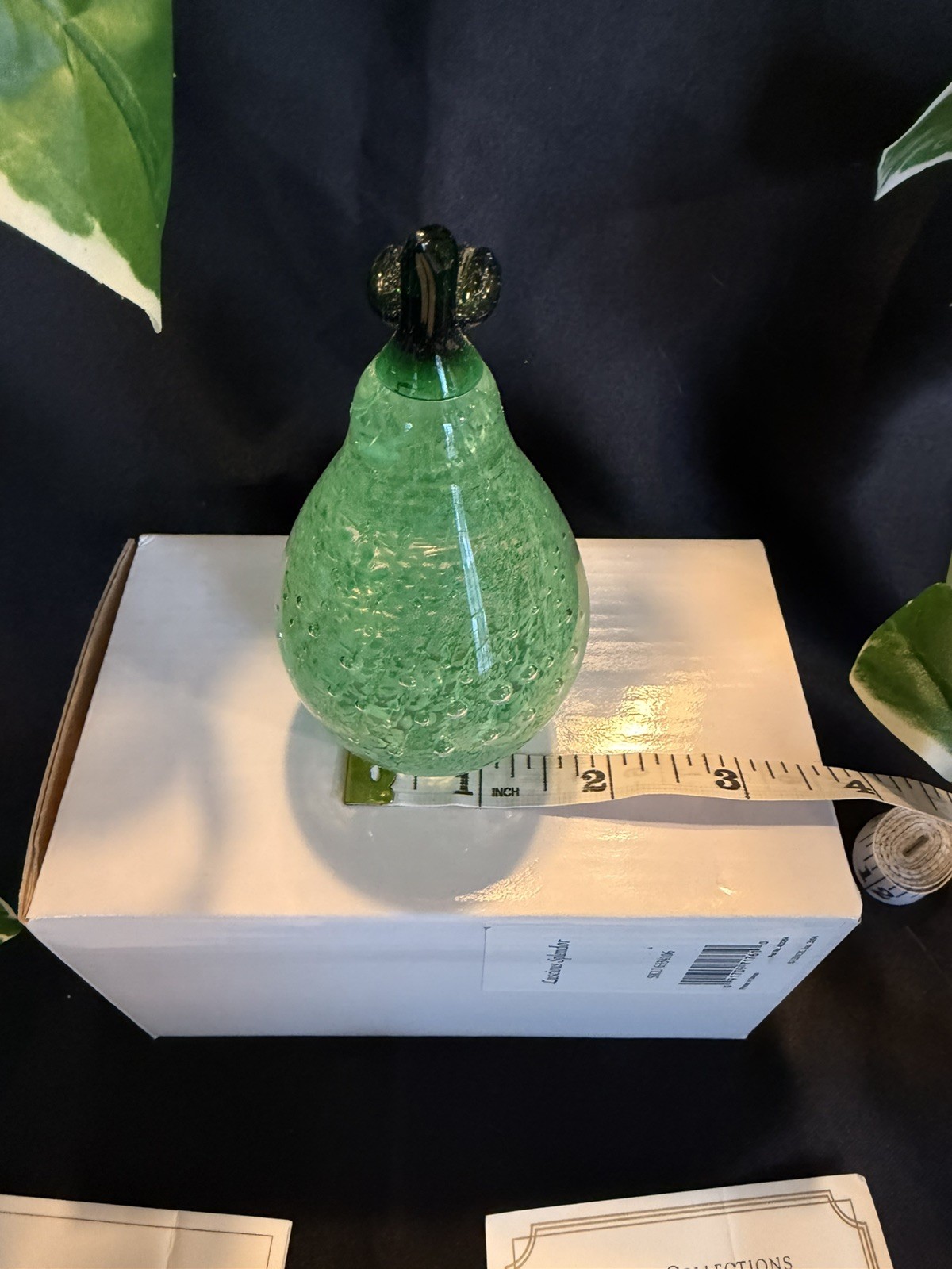 Lenox Art Glass Pear Figurine Summer Orchard Green Textured Glass