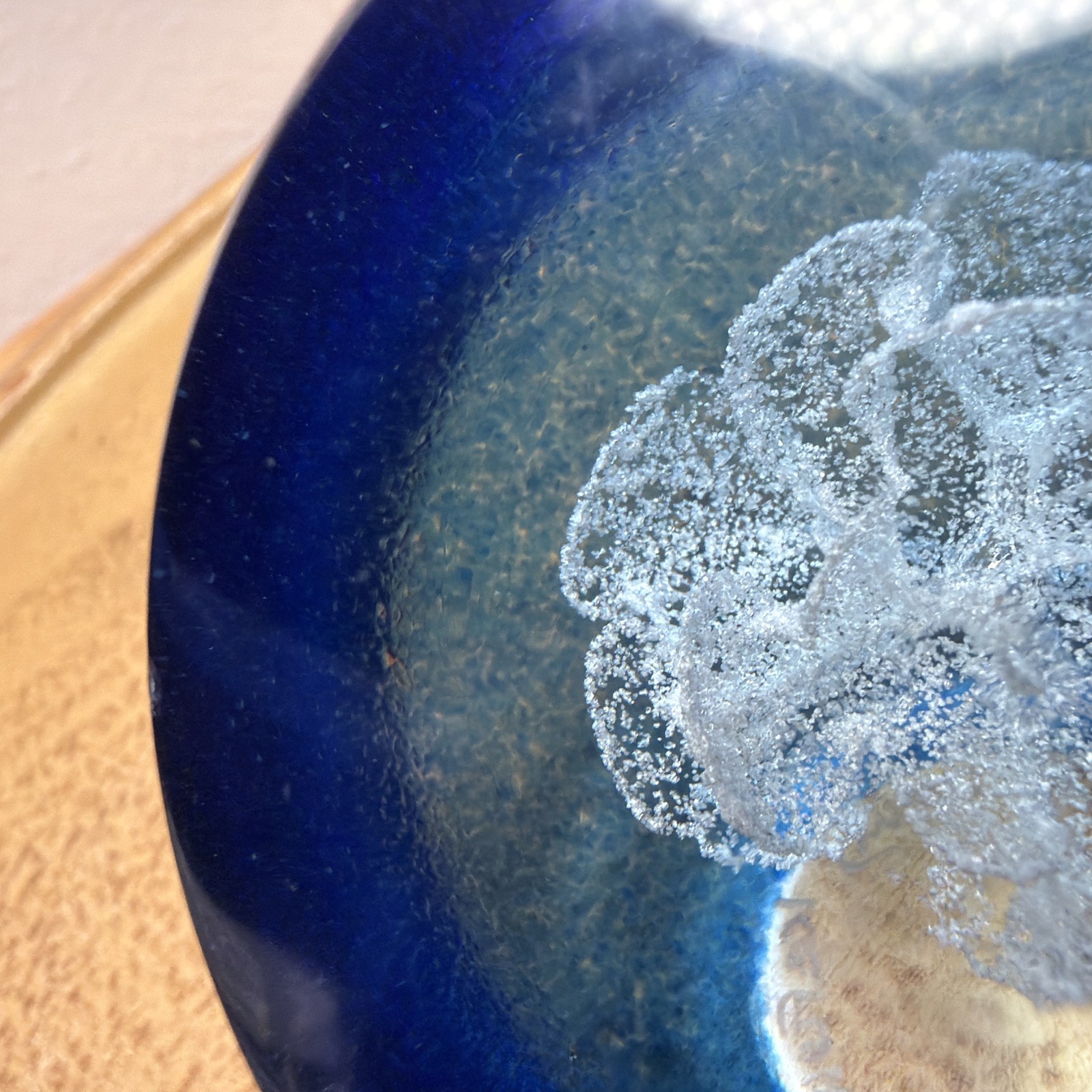 Selkirk Paperweight Bubble Blue & White Ice Flower Vintage Art Glass Signed