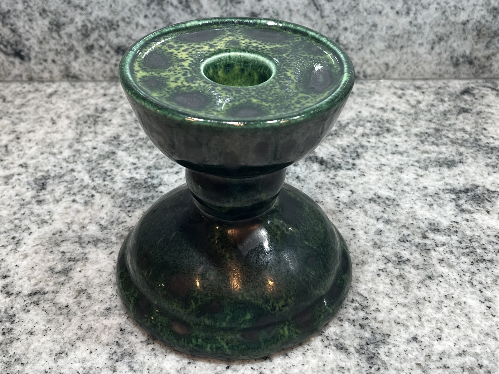 GAIL PITTMAN Pottery Candlestick Holder Green & Gray Signed Vintage ‘92