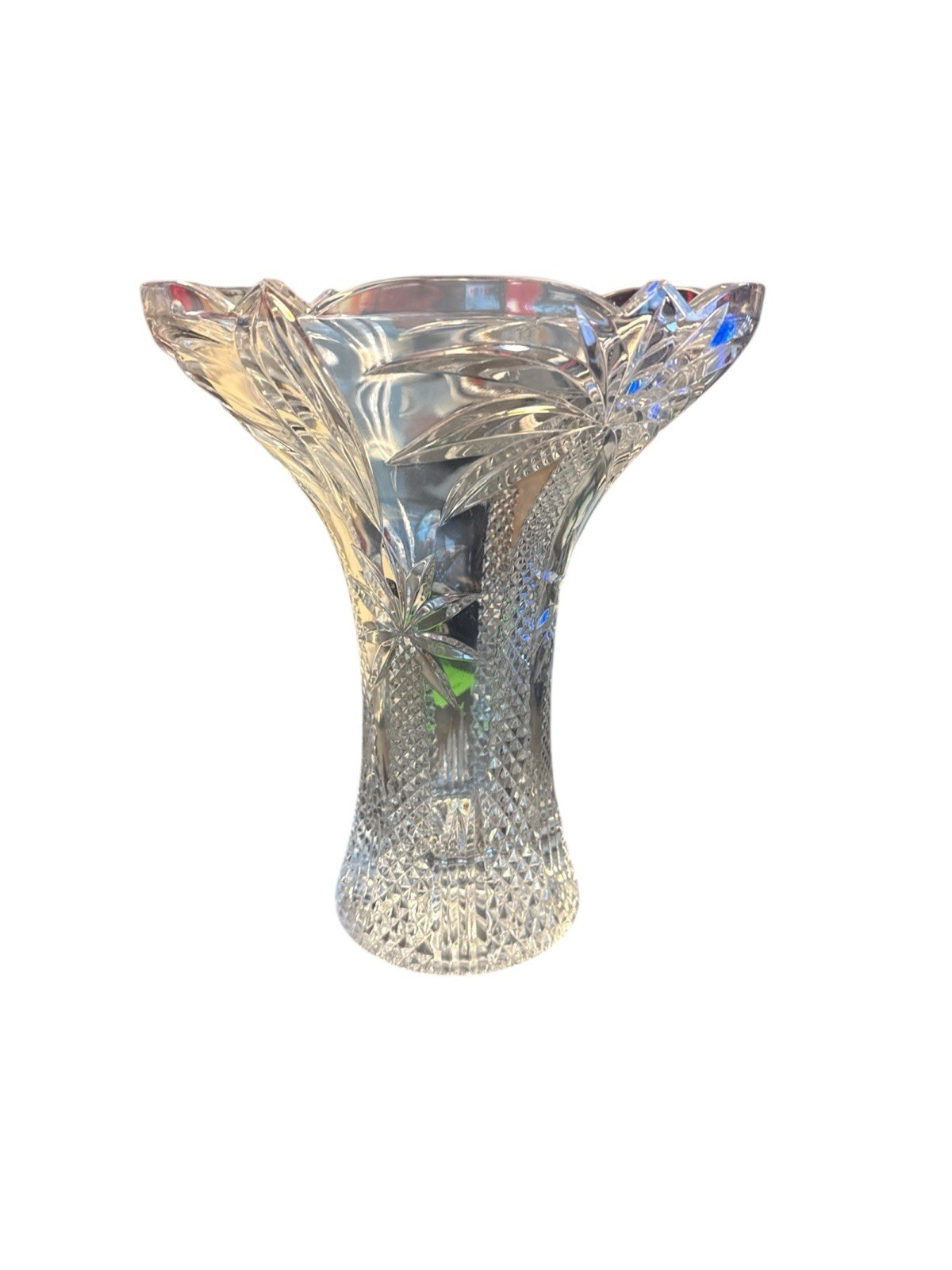 PRE-OWNED GODINGER SOUTH BEACH COLLECTION PALM TRUMPET CRYSTAL CLEAR VASE FRSHIP