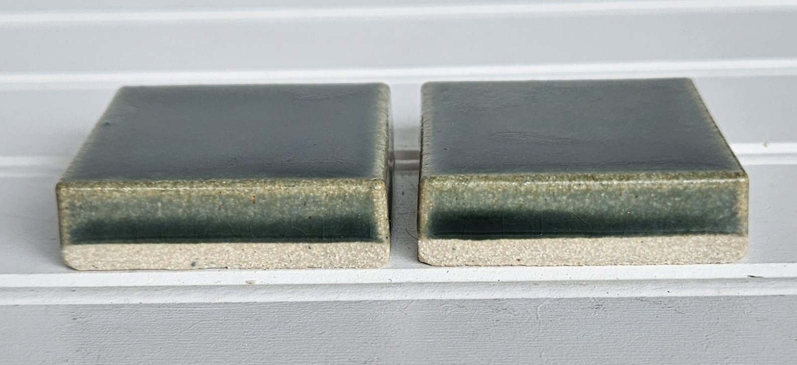 Motawi Tileworks Green Pacific Glazed Glossy Tile Ann Arbor Michigan 2 PC. 2×2
