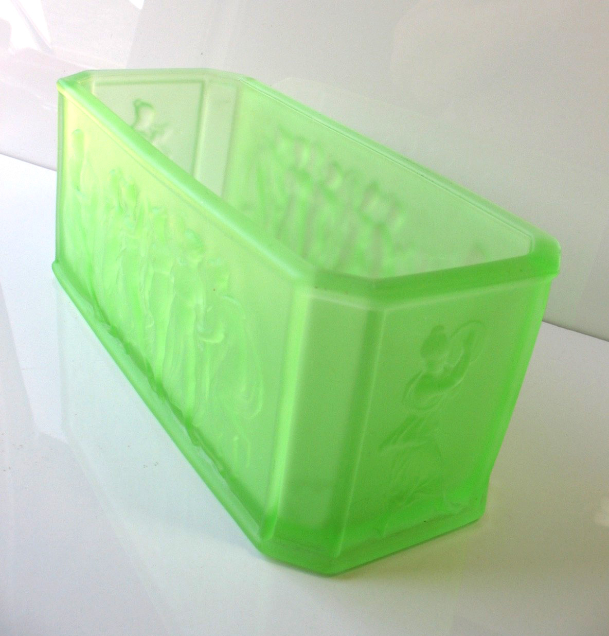 Vintage TIFFIN Uranium Glass ELYSIUM Bulb Box Planter DANCING NYMPHS Green Glow