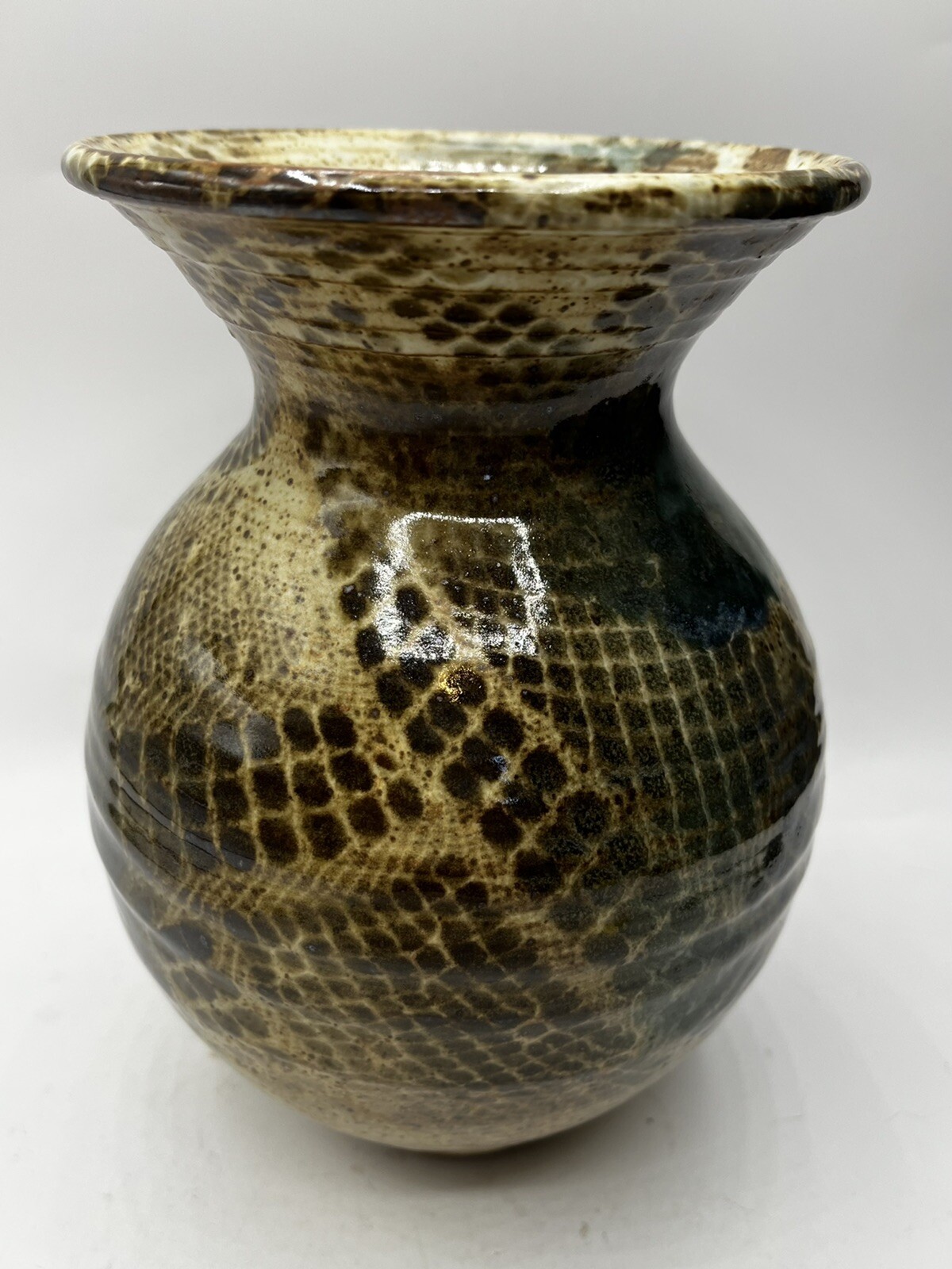 Nancy Briggs Original Pottery Signed VASE. Teal And Brown. 8”T No Chips Cracks