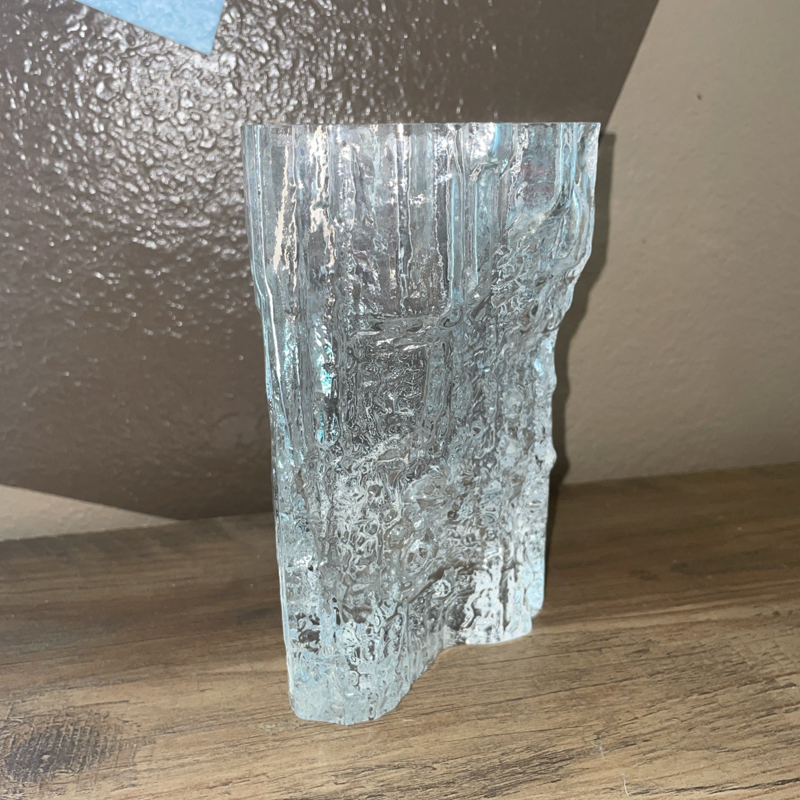 Art Glass Vase Textured Glass Heavy Ittalia Vintage 6.25”