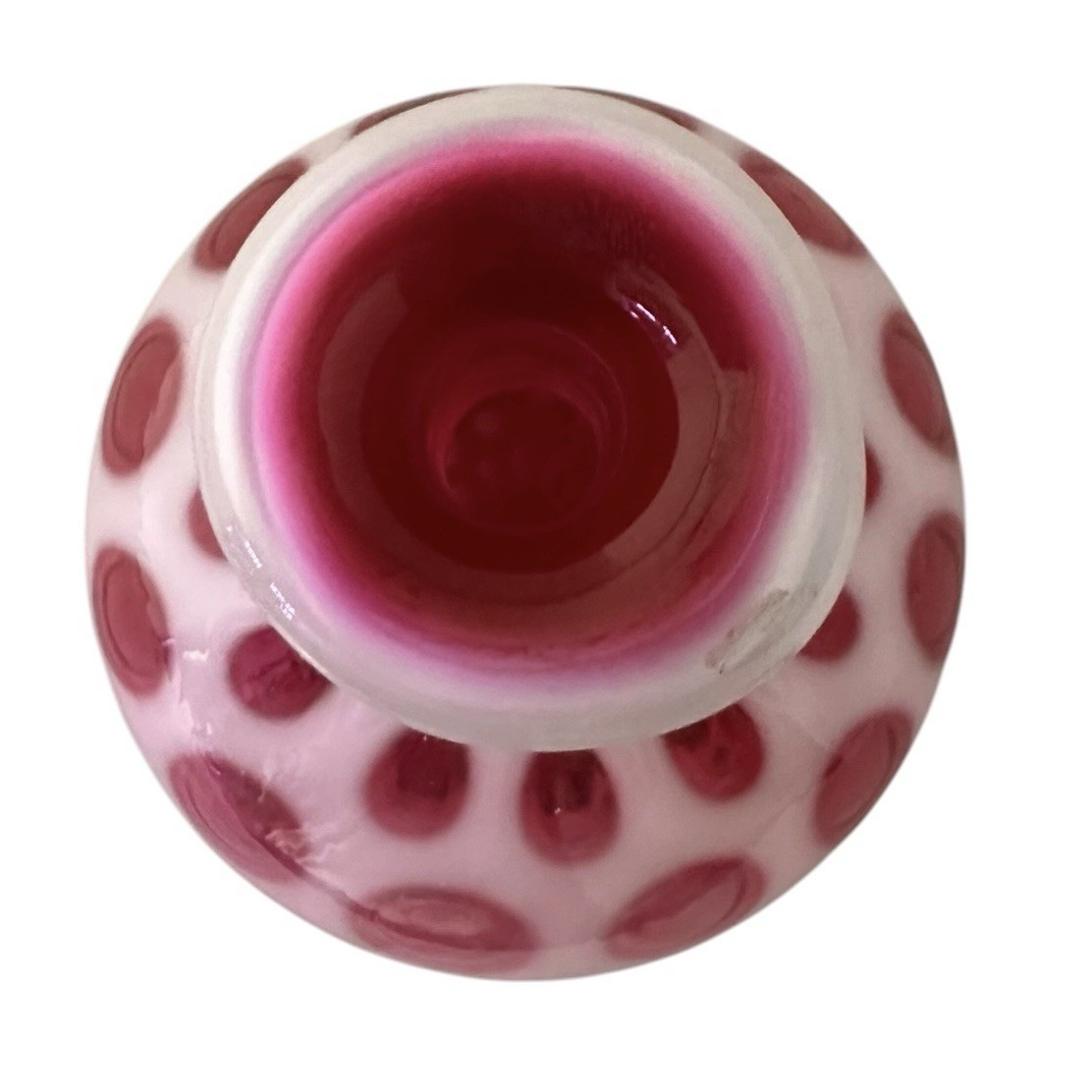 L.G. Wright/Fenton Cranberry Opalescent Coin Dot Barber Bottle VTG RARE 7.25”