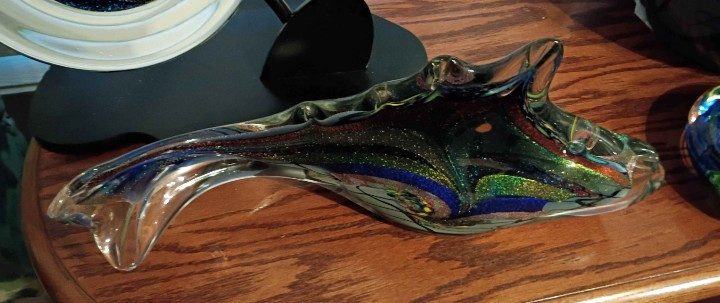 Gorgeous Huge 17″ x 8″ Signed Karg 2013 Dichroic Art Glass Fish Sculpture