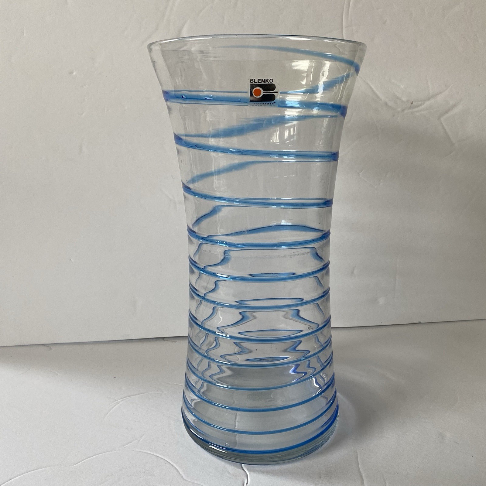 Blenko Glass Royal Sapphire Blue Vase Ribbed Swirl Handmade 17″ Cobalt