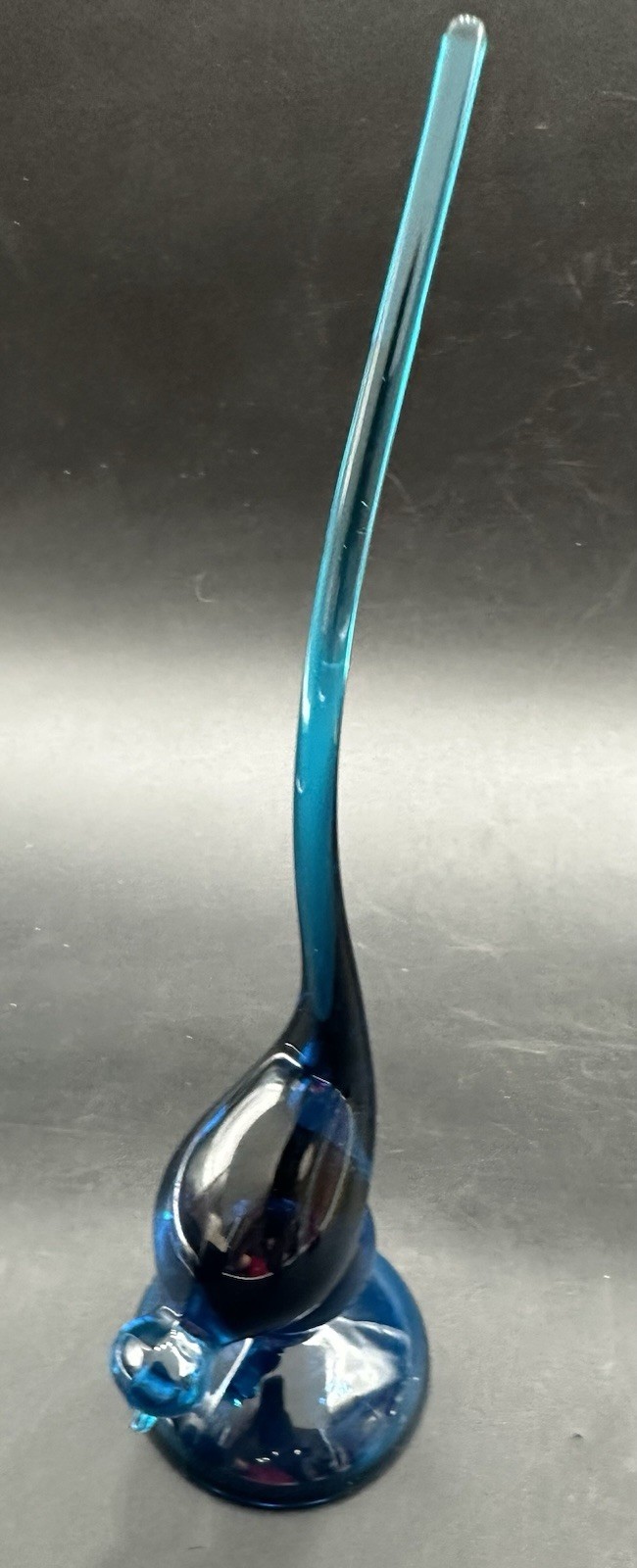 Viking Glass Long Tailed Bird Blue 9 1/2 Inches Tall Mid Century Modern MCM