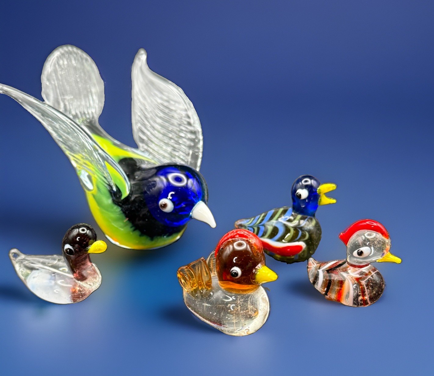 VTG LOT 5 Miniature Art Glass Birds Ducks Hand Blown Lampwork Murano Style EUC