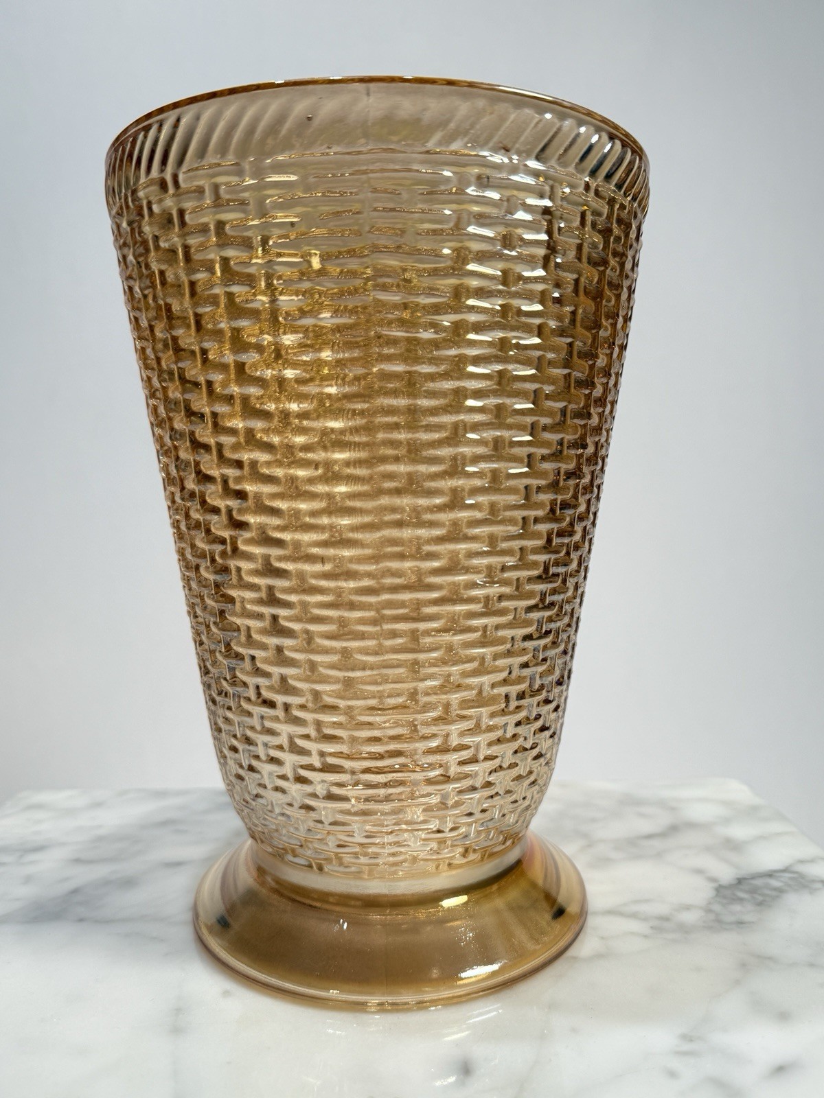 Vintage Westmoreland Basketweave and Cable Marigold Carnival Glass Tub Vase
