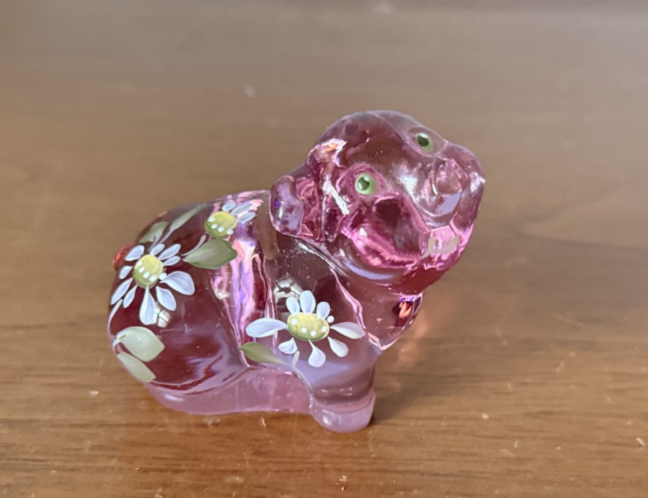 Fenton Hand Painted Floral Pink Pig Figurine Signed Melissa Caplinger! Art Glass