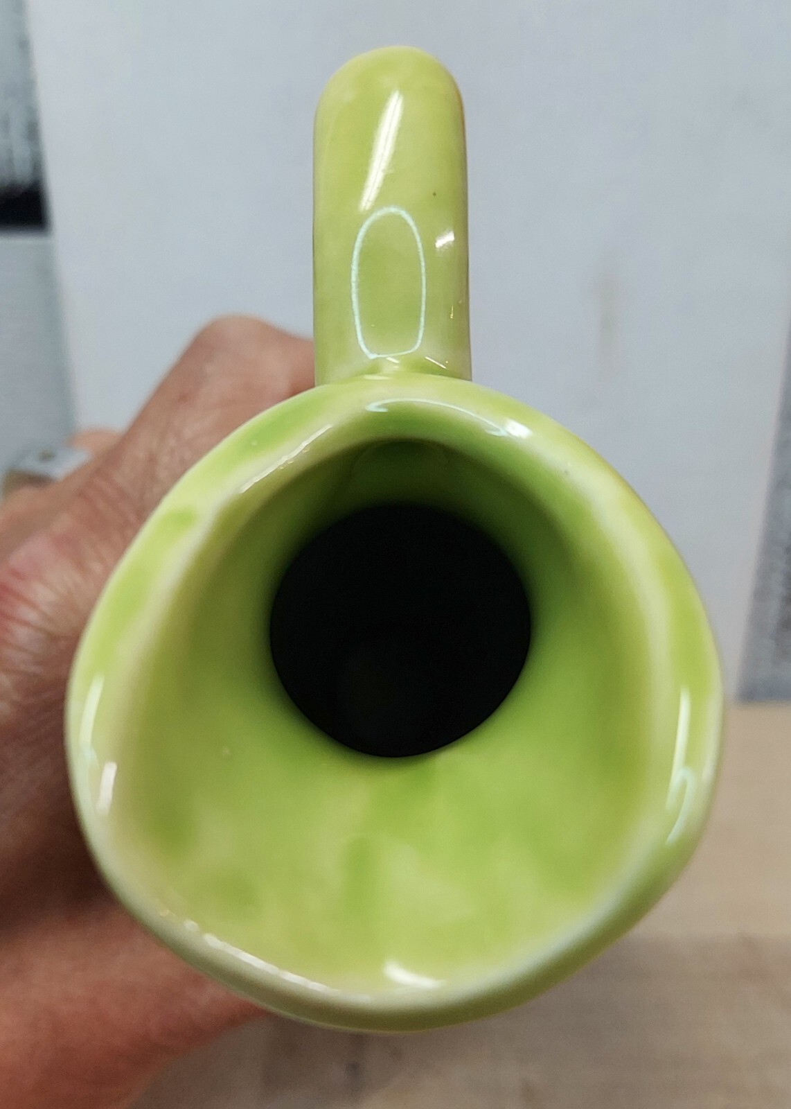 Vintage USA Pottery 1168 Bud Vase with Handle Lime Green