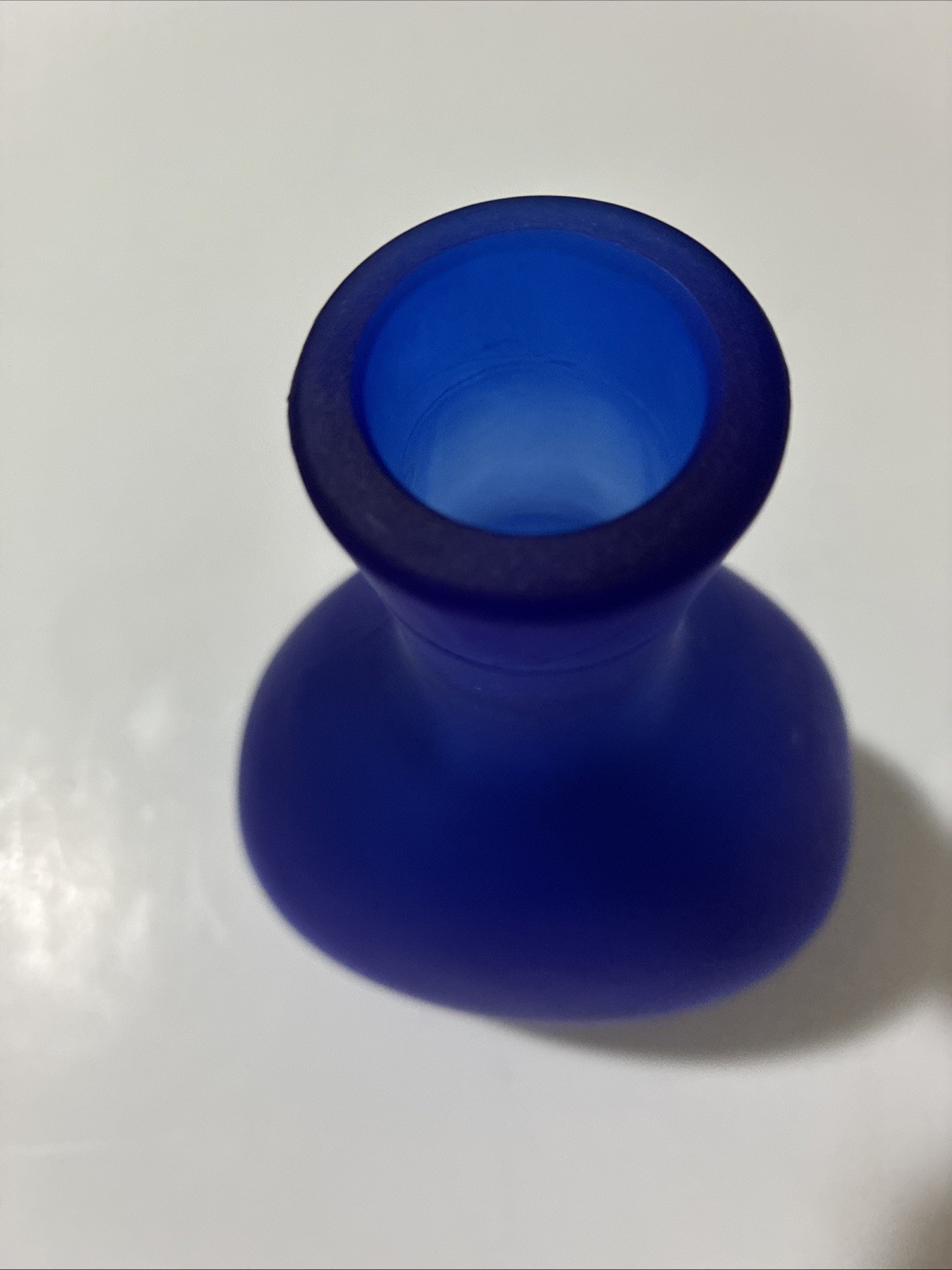 Vtg 6” Small Cobalt Blue Frosted Satin Glass Decanter/ Vase/ Bottle Taiwan 1980s