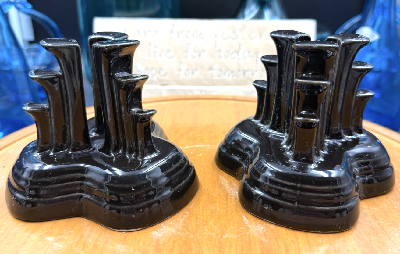 Pair of Fiesta Ware Black Art Deco Candleholders