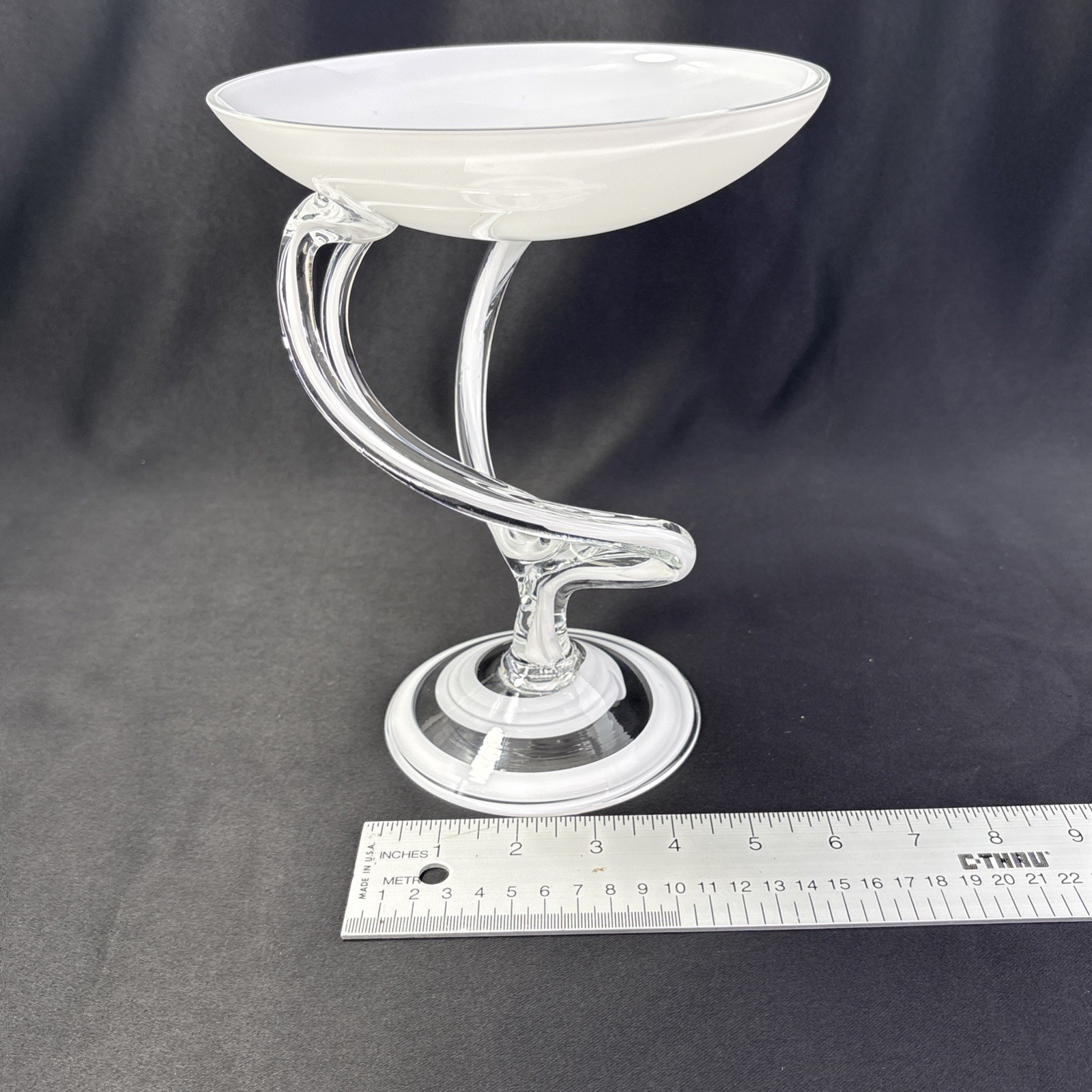 Jozefina Krosno Poland Hand Blown Art Glass Jellyfish Compote Dish Bowl 9″ x 7″