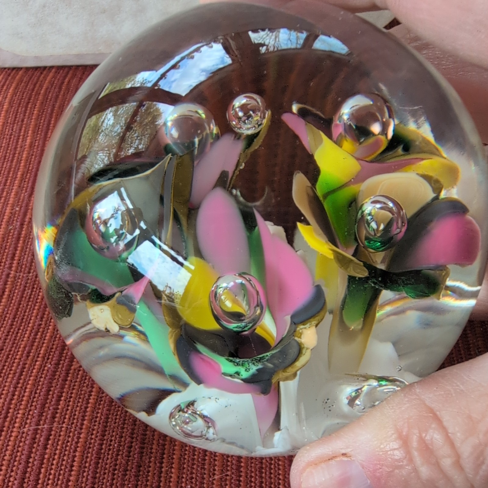 St Clair Multicolor Flowers With Bubble Centers Paperweight