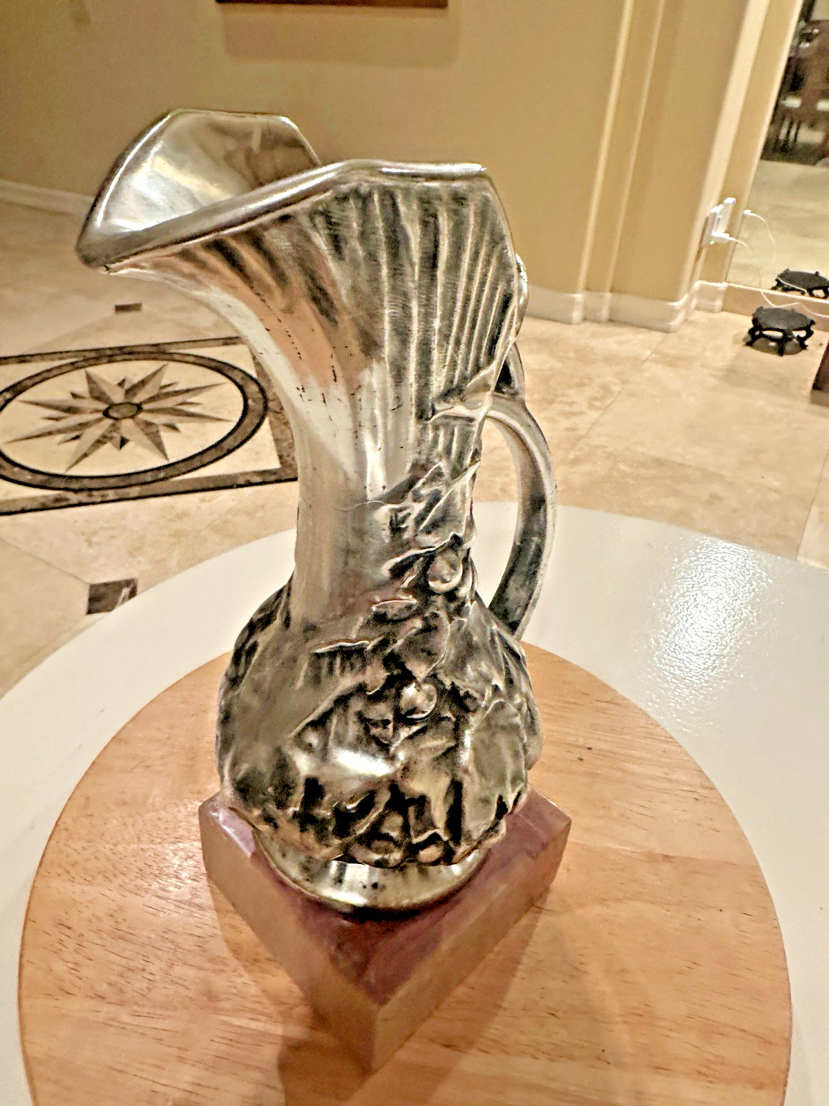 Vintage McCoy Pottery Antiqua Silver Grape Pitcher Vase