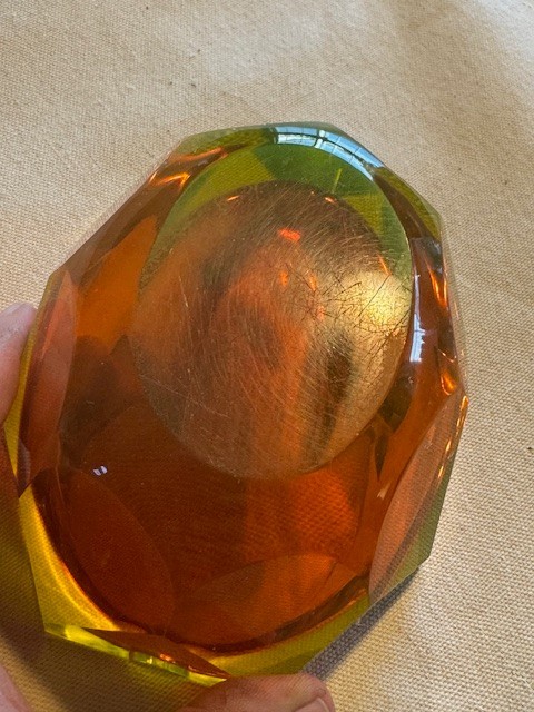 Vintage Murano Sommerso Art Glass Sunflower Faceted Glowing Beauty Dish Ashtray