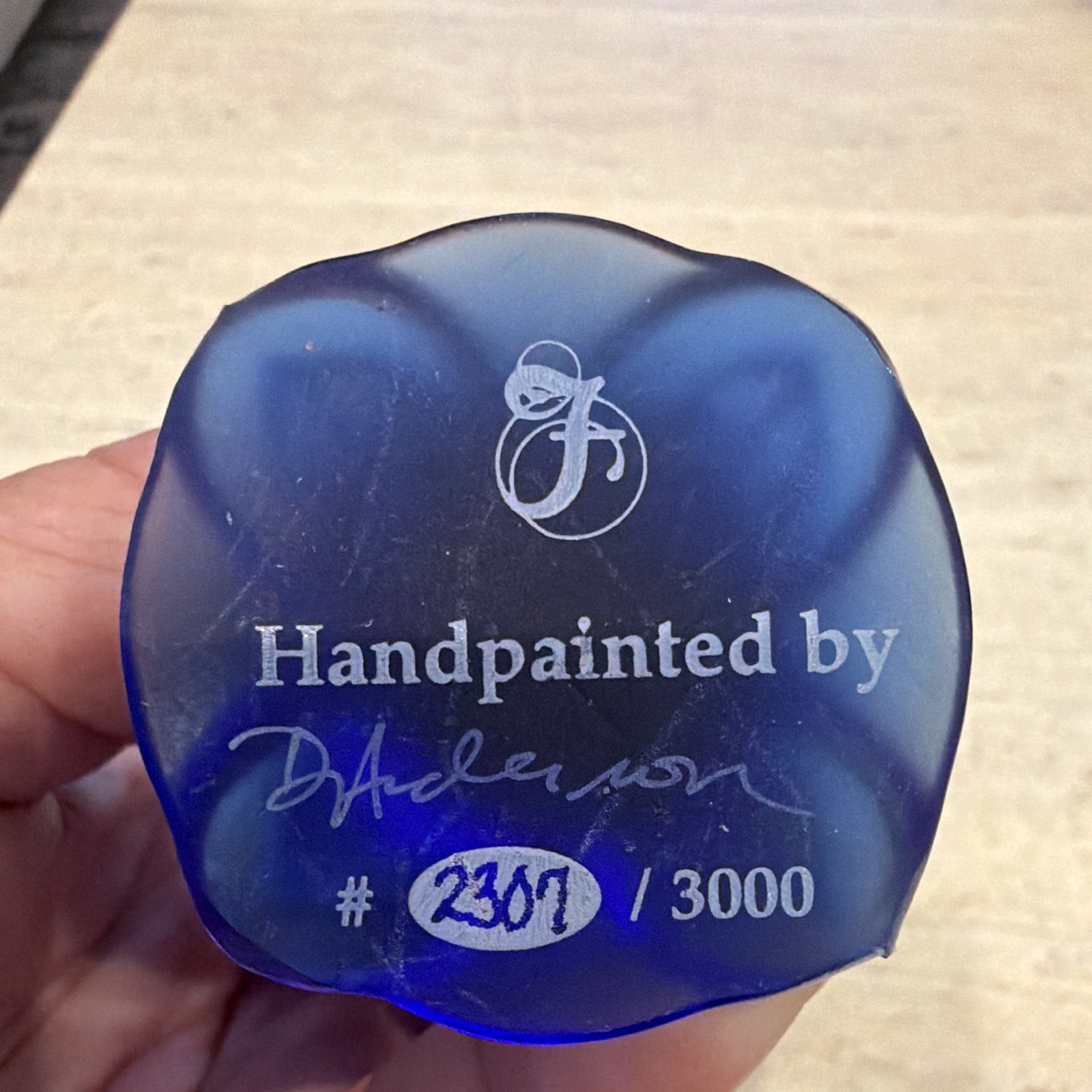 Blue Glass Handpainted Egg-Shaped Paperweight Sailing Ship Anchor #2307/3000