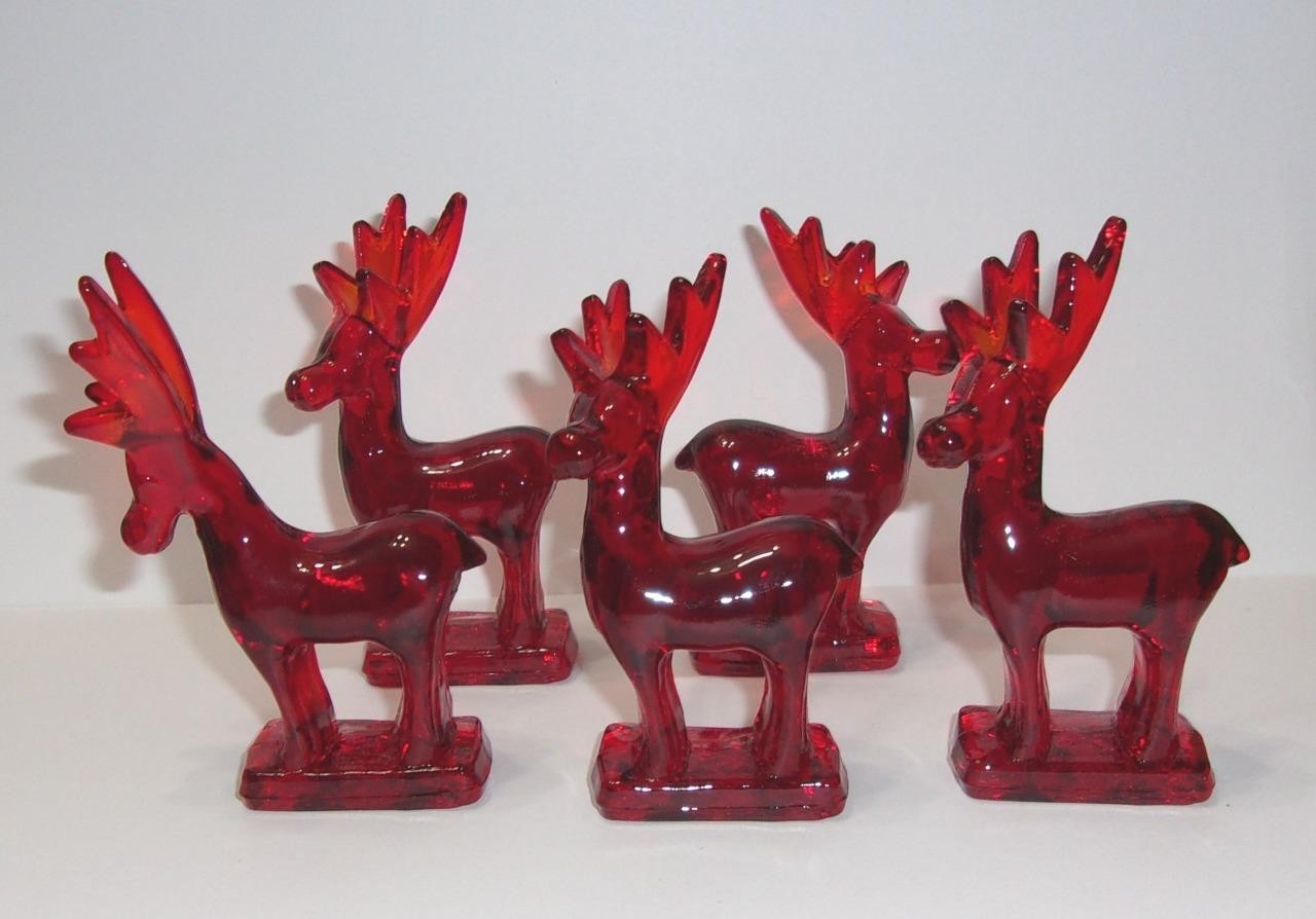 Mosser Glass Red Mini Christmas Reindeer Deer Figurine Made In USA!