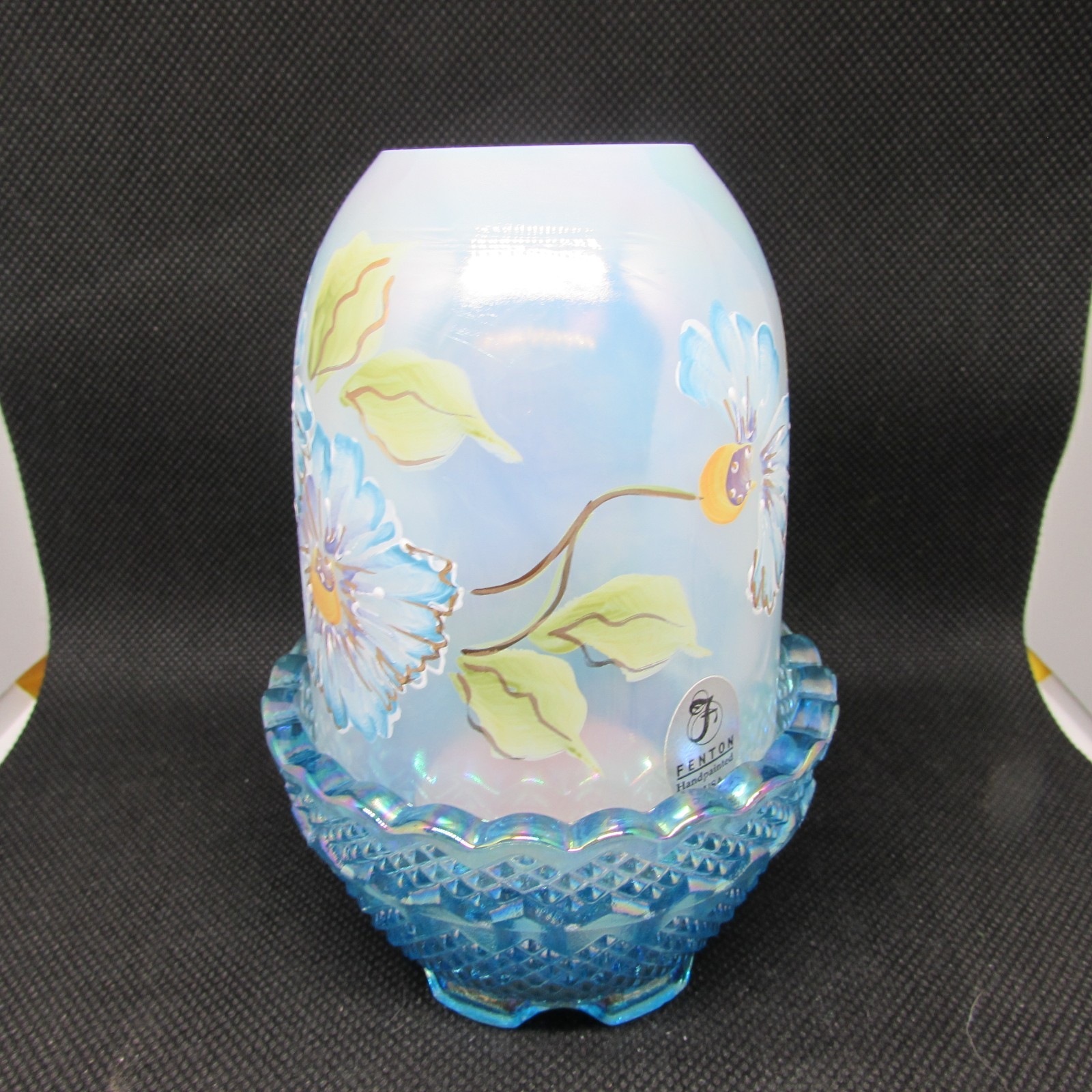 Fenton French Opal Celeste Blue Royal Garden HP Fairy Light LE 2004 M85