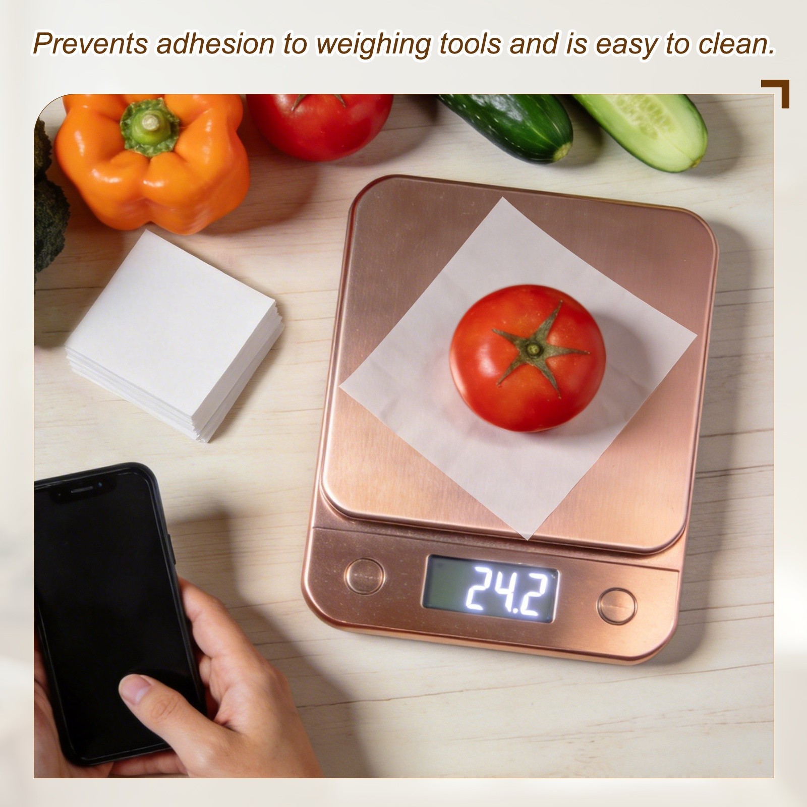 500 Pcs Cellulose Paper Weight, 2.4 x 2.4″ Laboratory Weighing Paper, Beige