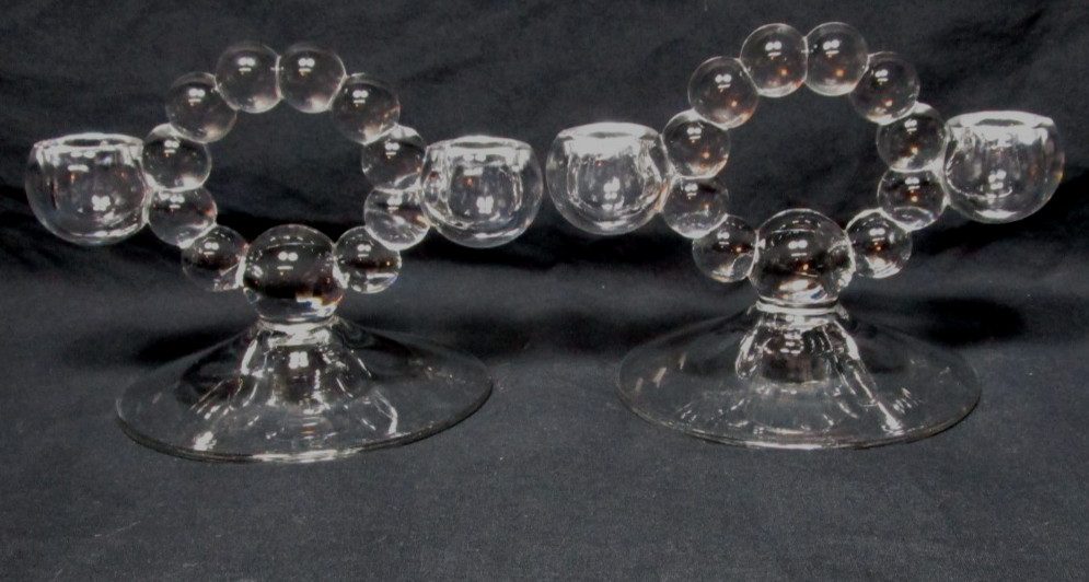 pair Imperial CANDLEWICK 6.5″w X 4.5″h clear glass double candlestick holders