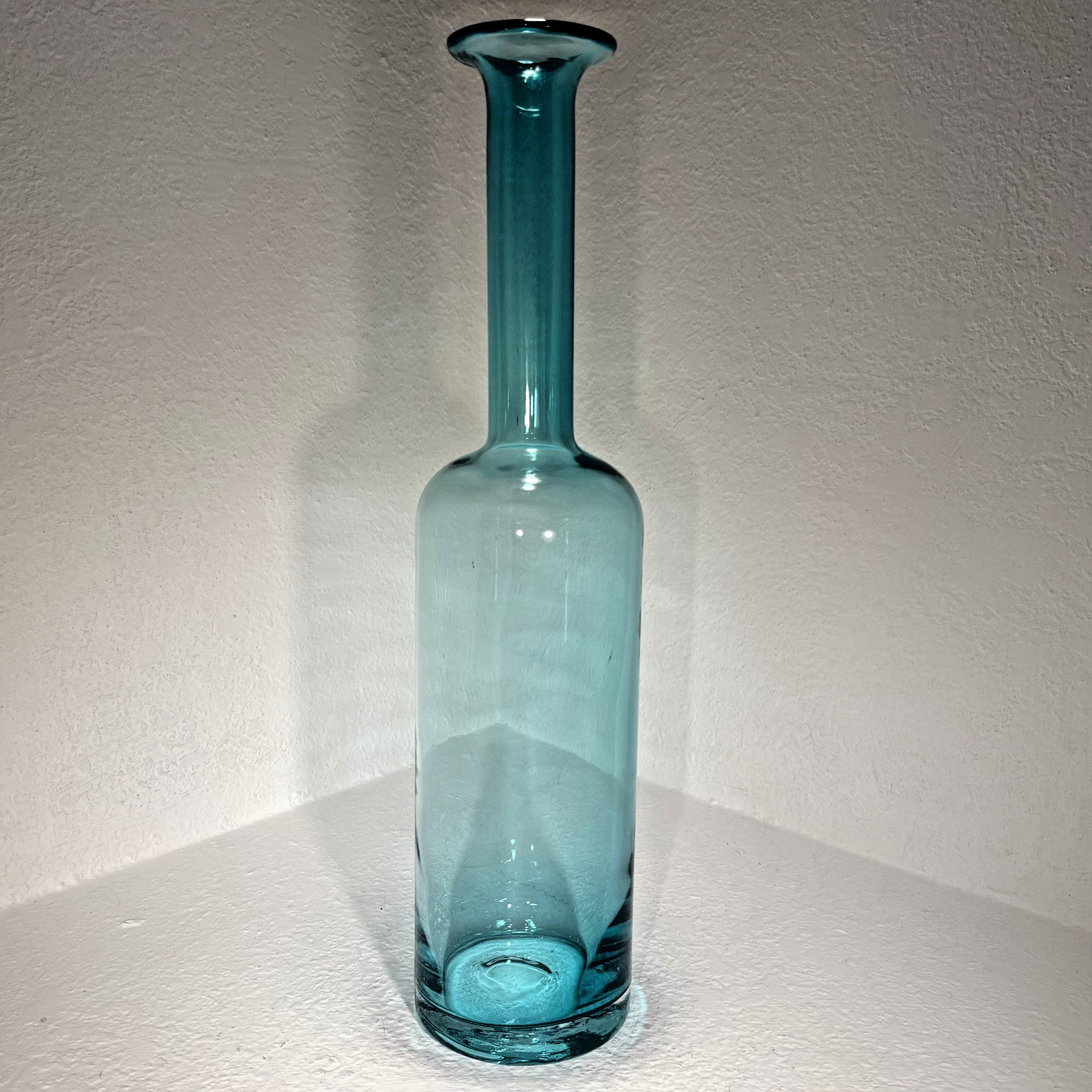 Empoli Style Italian Art Glass Bottle Vase Aqua Teal MCM Decor 16.75″