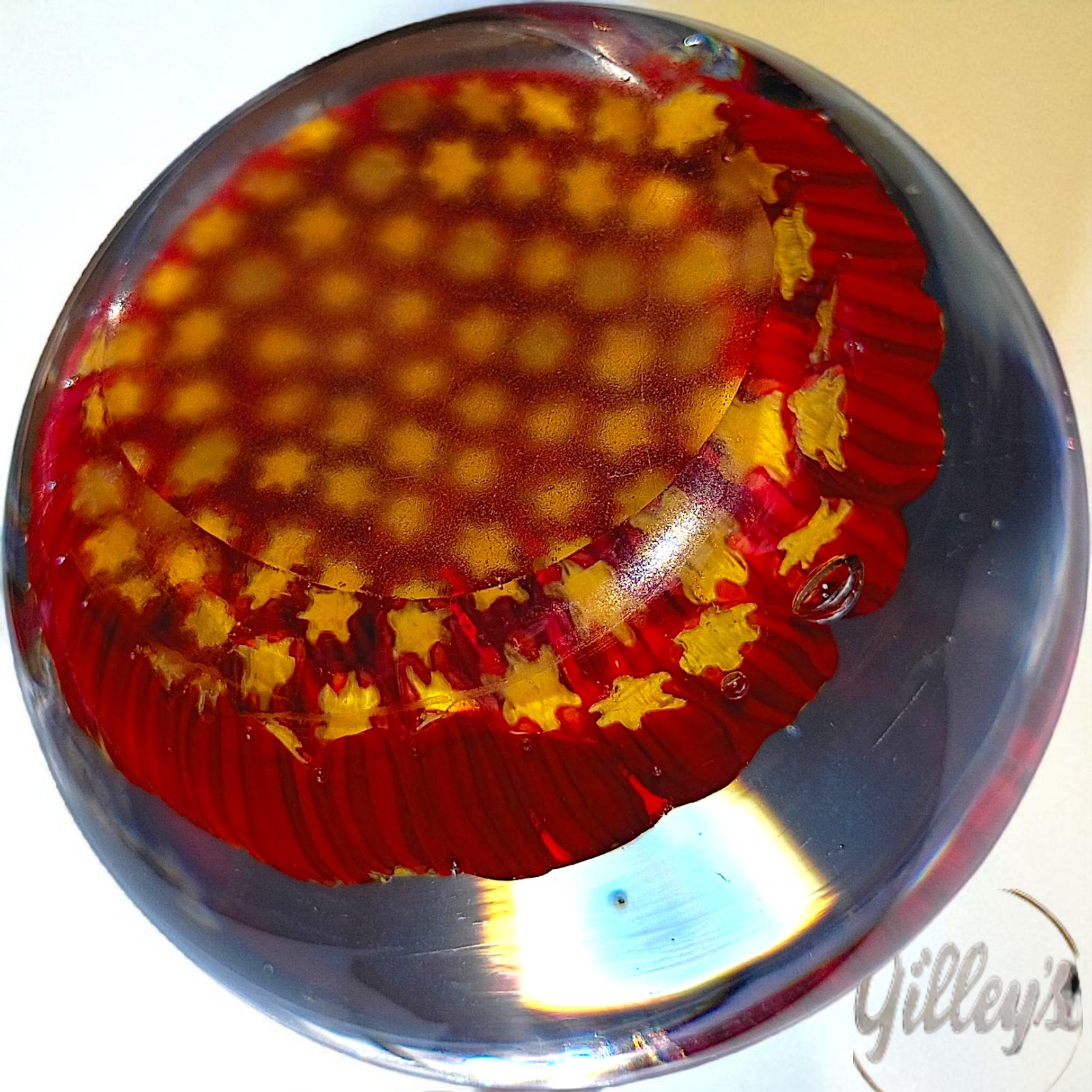 glass paperweight millefiori stars red and yellow paper weight retro home decor