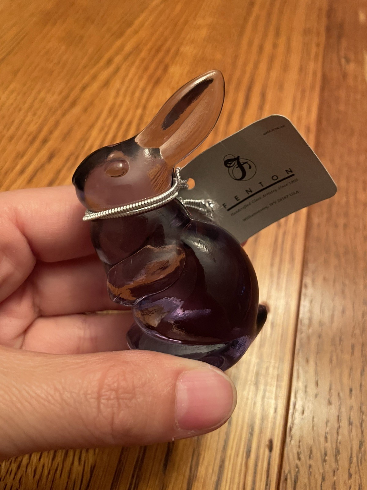 Fenton Violet Glass Bunny Figurine Purple Rabbit Easter Decor USA Box 2.75″
