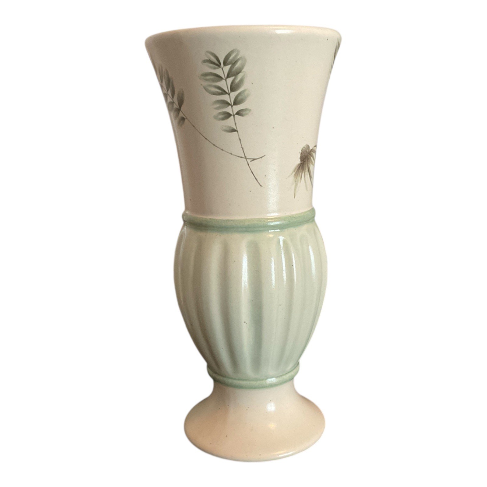Royal Haeger 2002 Botanical Nature Leaves Dragonfly Vase Green Ceramic Cream