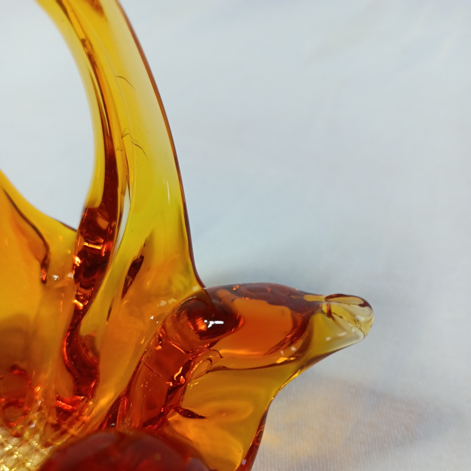 Beautiful Amber Chalet Art Glass Trinket Basket 3.5″H Cadmium Glow