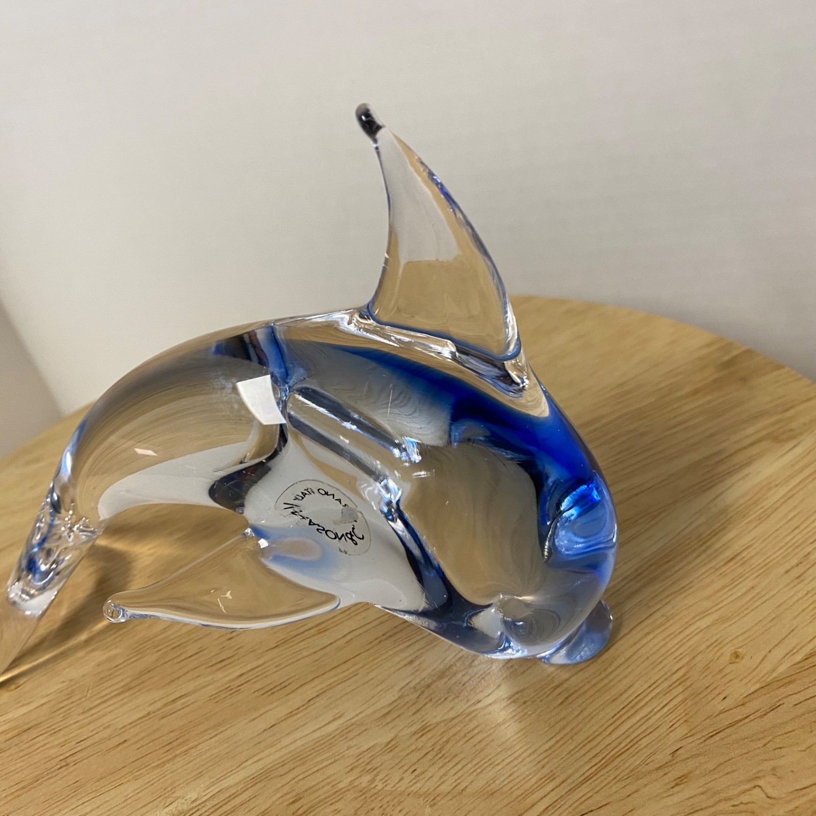 V Nason & C. Murano Hand Blown Art Glass Dolphin 6.5″ Cobalt & Clear