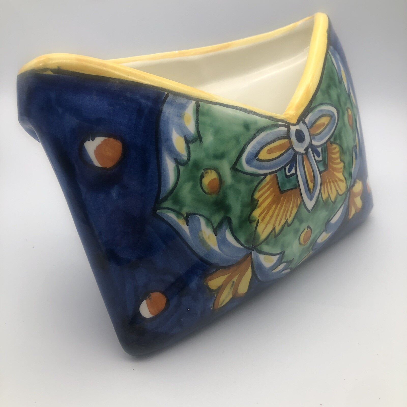 Italian Hand Painted Pocket Planter Basin Art Pottery Amalfi Italy Free Standing