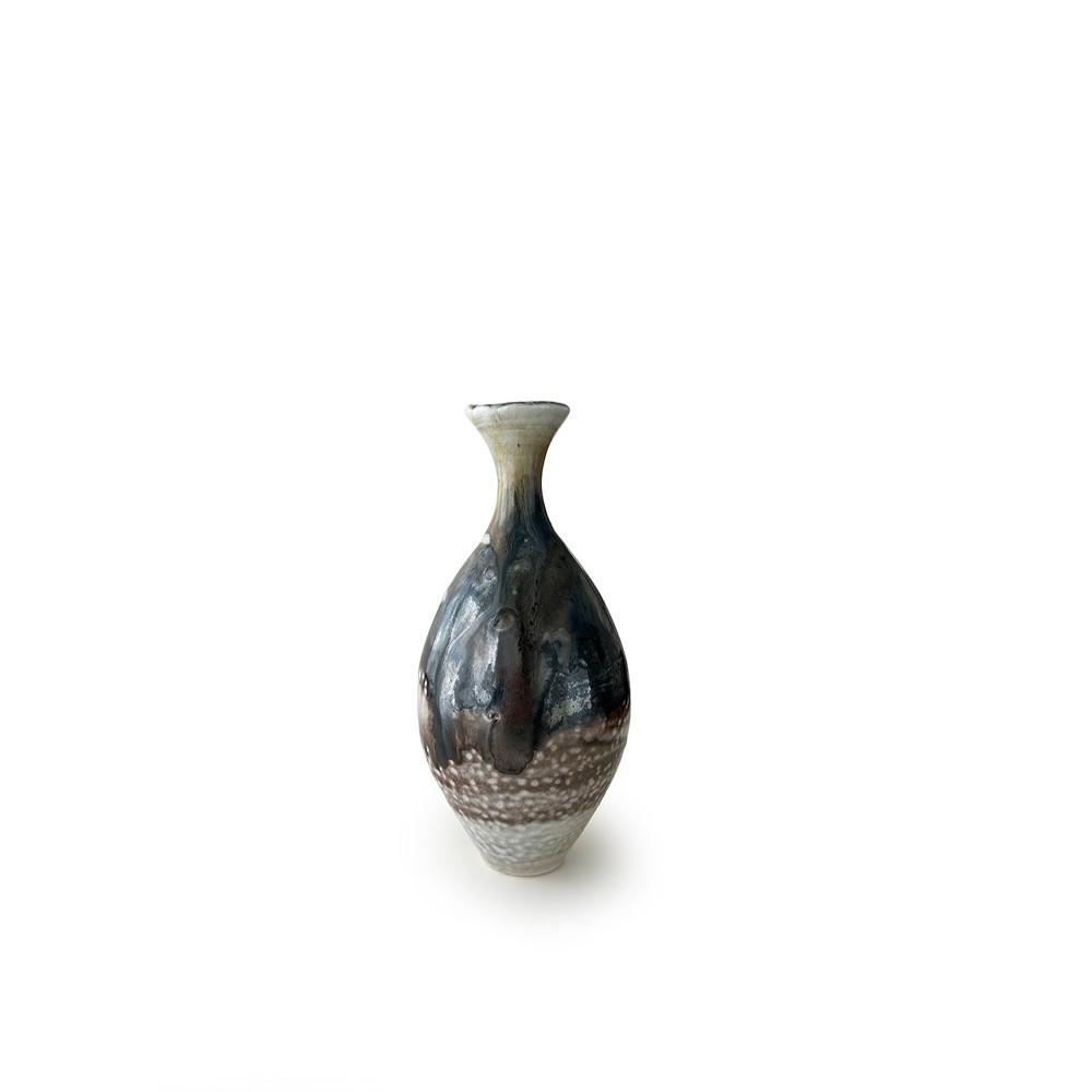Studio Art Pottery Bud Vase Signed TK Iridescent Drip Glaze