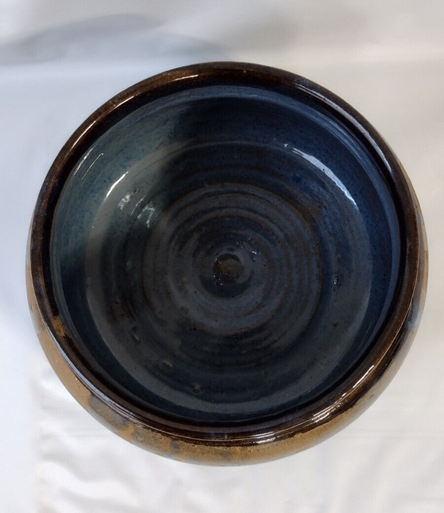 VTG Art Pottery Browns & Blue Drip Glaze Planter Pot Vase Signed Rathbone ’85