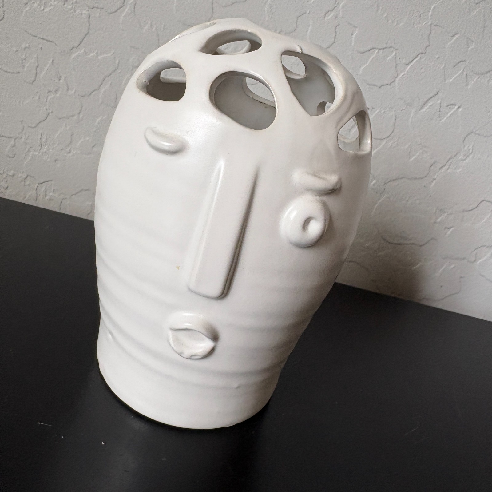 Picasso Bud Vase White Pottery Ugly Face Pottery 6.5″ Tall