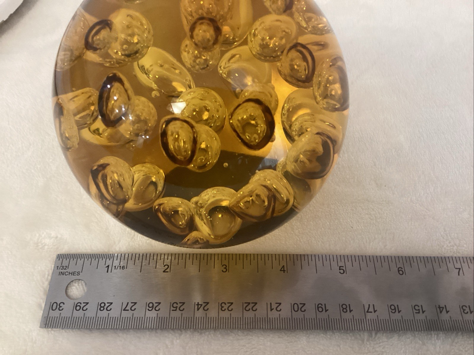 VTG 5” Murano Amber Art Glass Sphere Ball Paperweight Controlled Bubbles 4 lbs