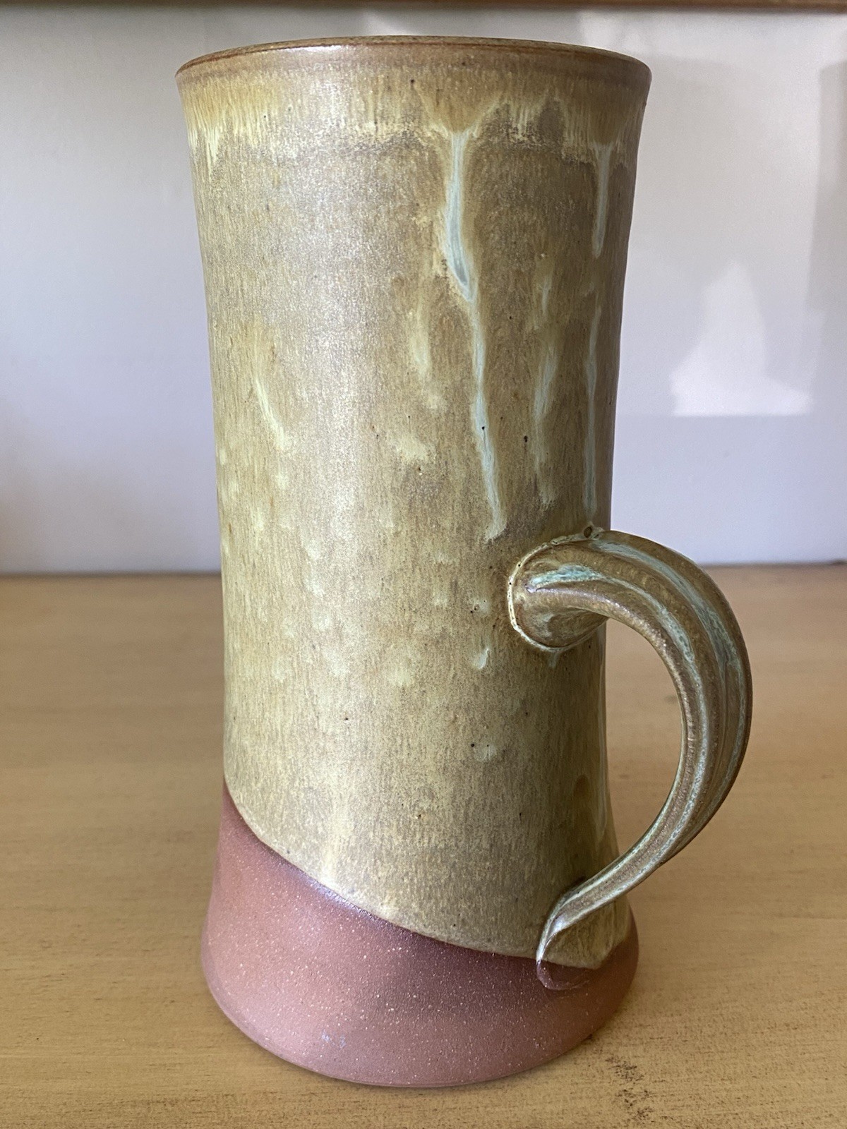Handmade Pottery Tankard Whimsical Victorian Lady Bird Signed 7 5/8”H Artisan