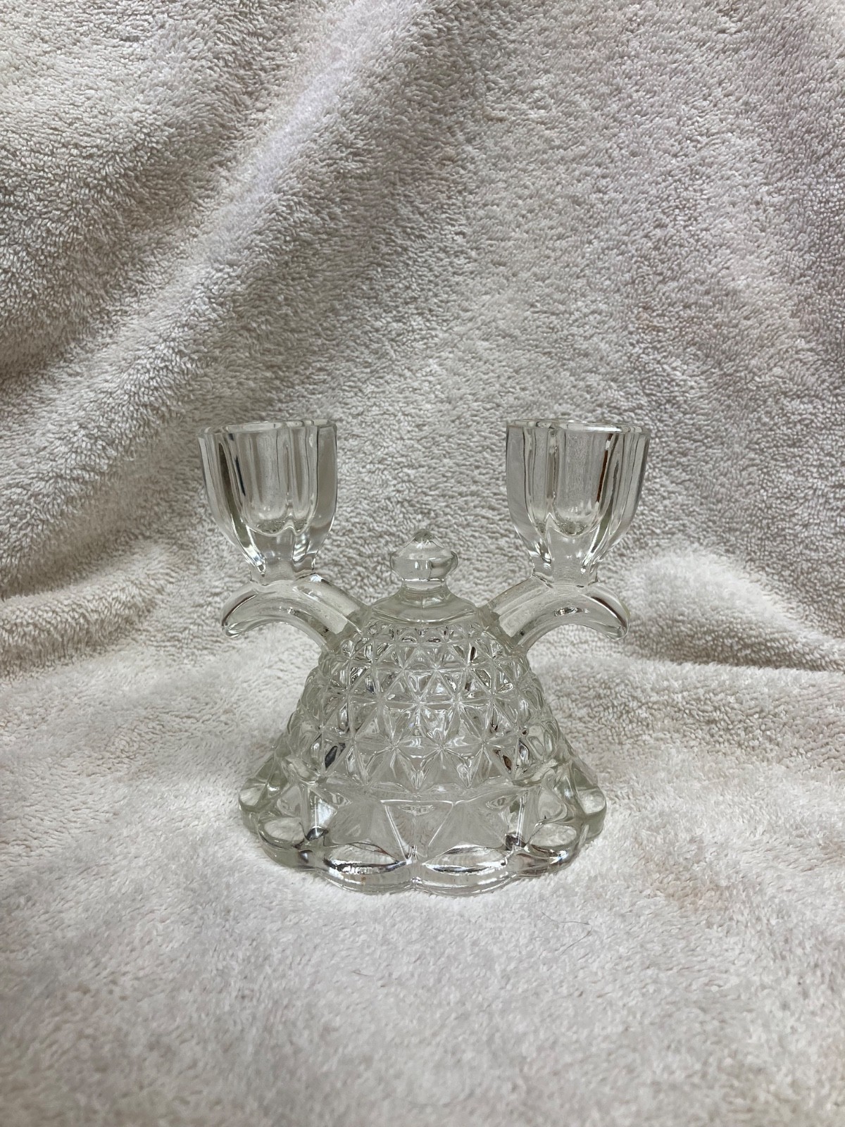 Vintage Imperial Glass Katy Clear Double Candlestick Holder Laced Edge 749