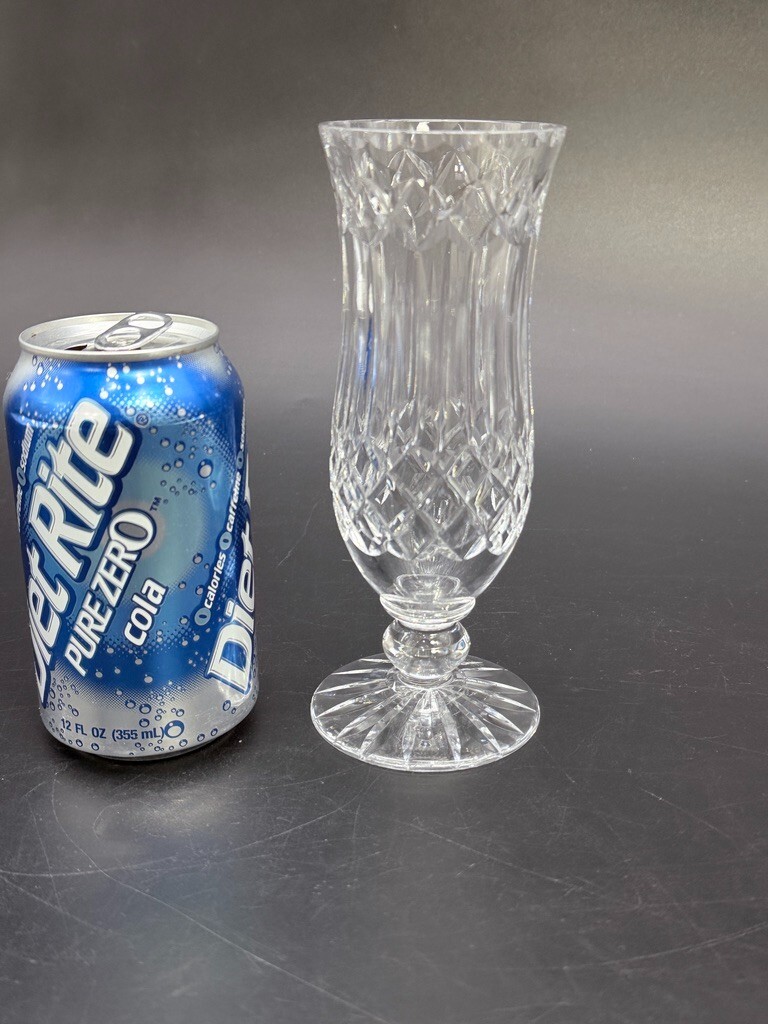 Signed Made in Edinburgh Scotland 7″ Cut Glass Crystal Footed Flower Vase EXC