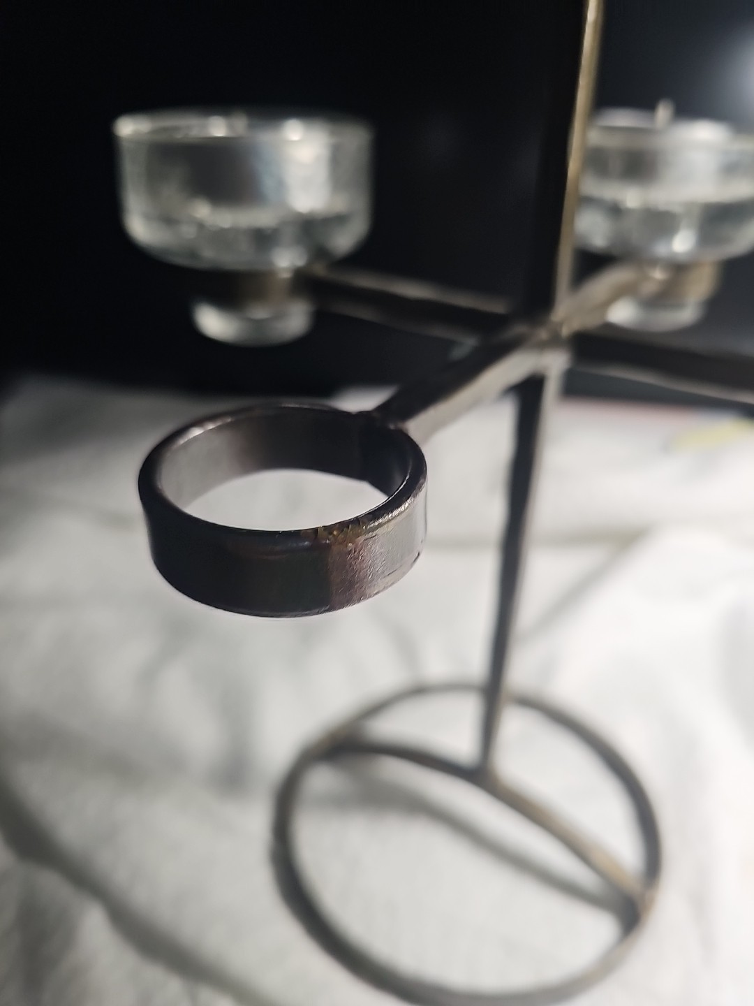 Design Leuchter 4 Kerzen Bo Svensk Smide Harry N. Boström Schweden Metall Glass