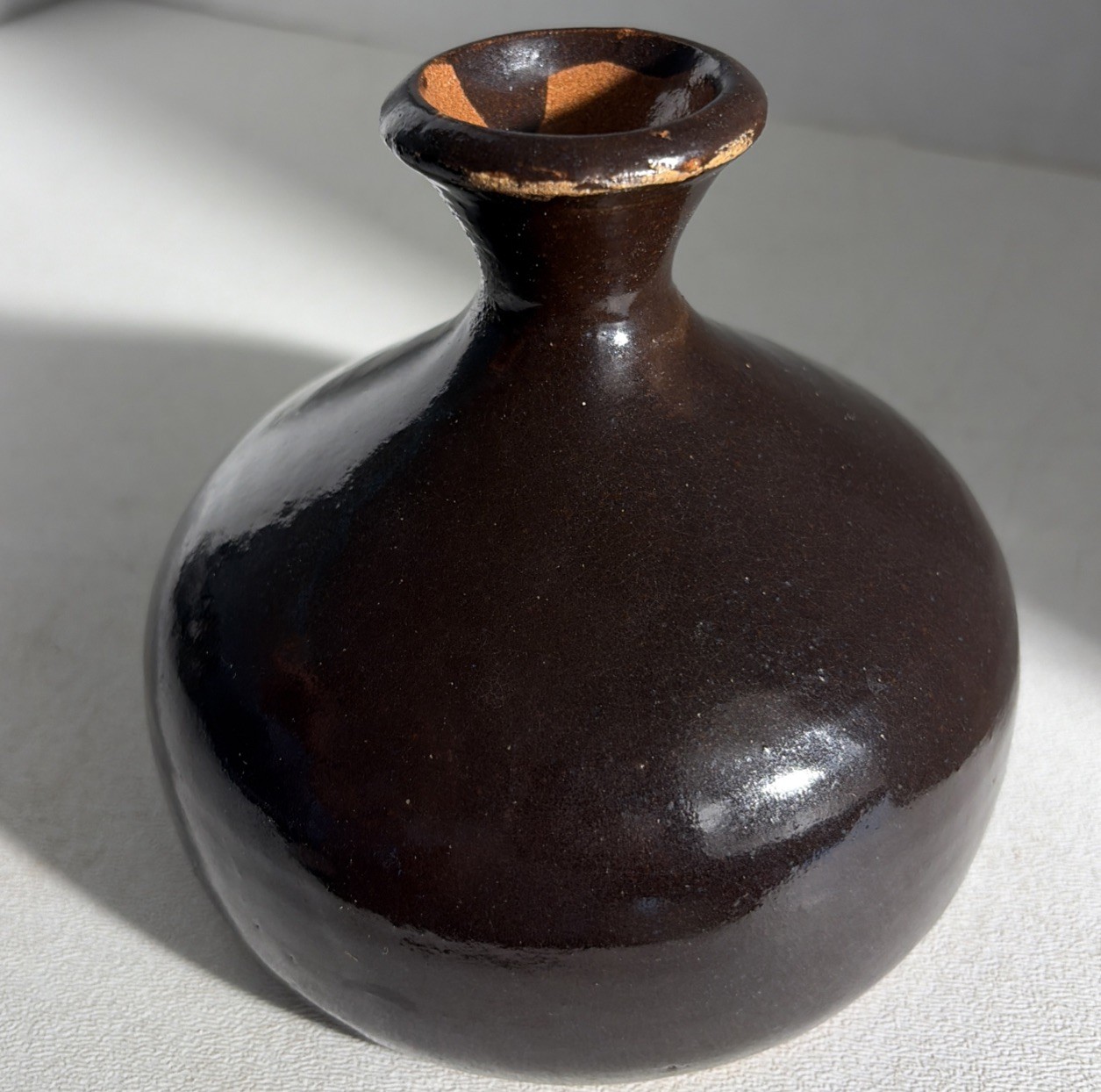 Vintage Small Chocolate Brown Modern Stoneware Vase Art Pottery