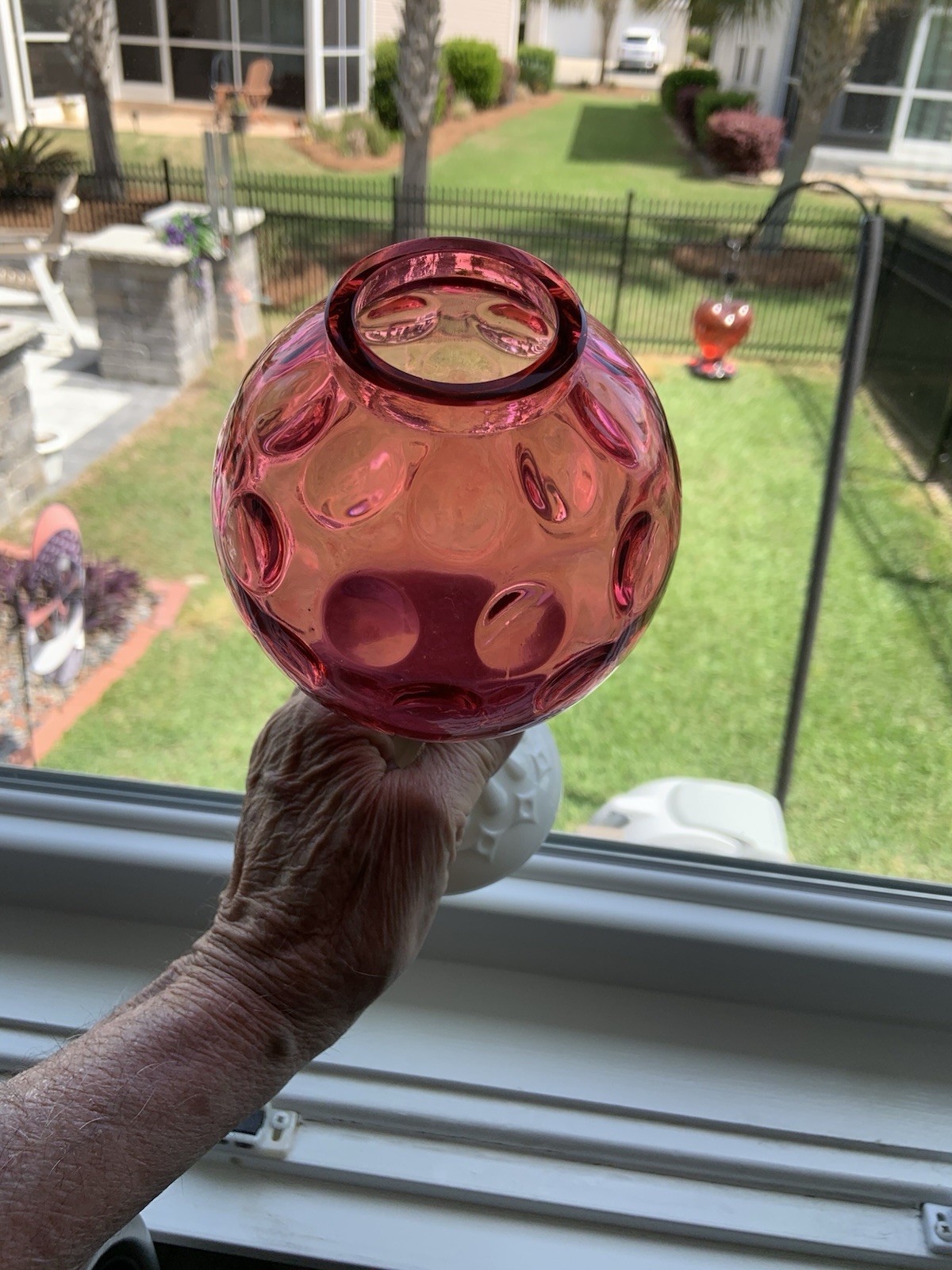 VINTAGE FENTON CRANBERRY INVERTED COIN DOT OPTIC IVY BOWL VASE – MINT CONDITION