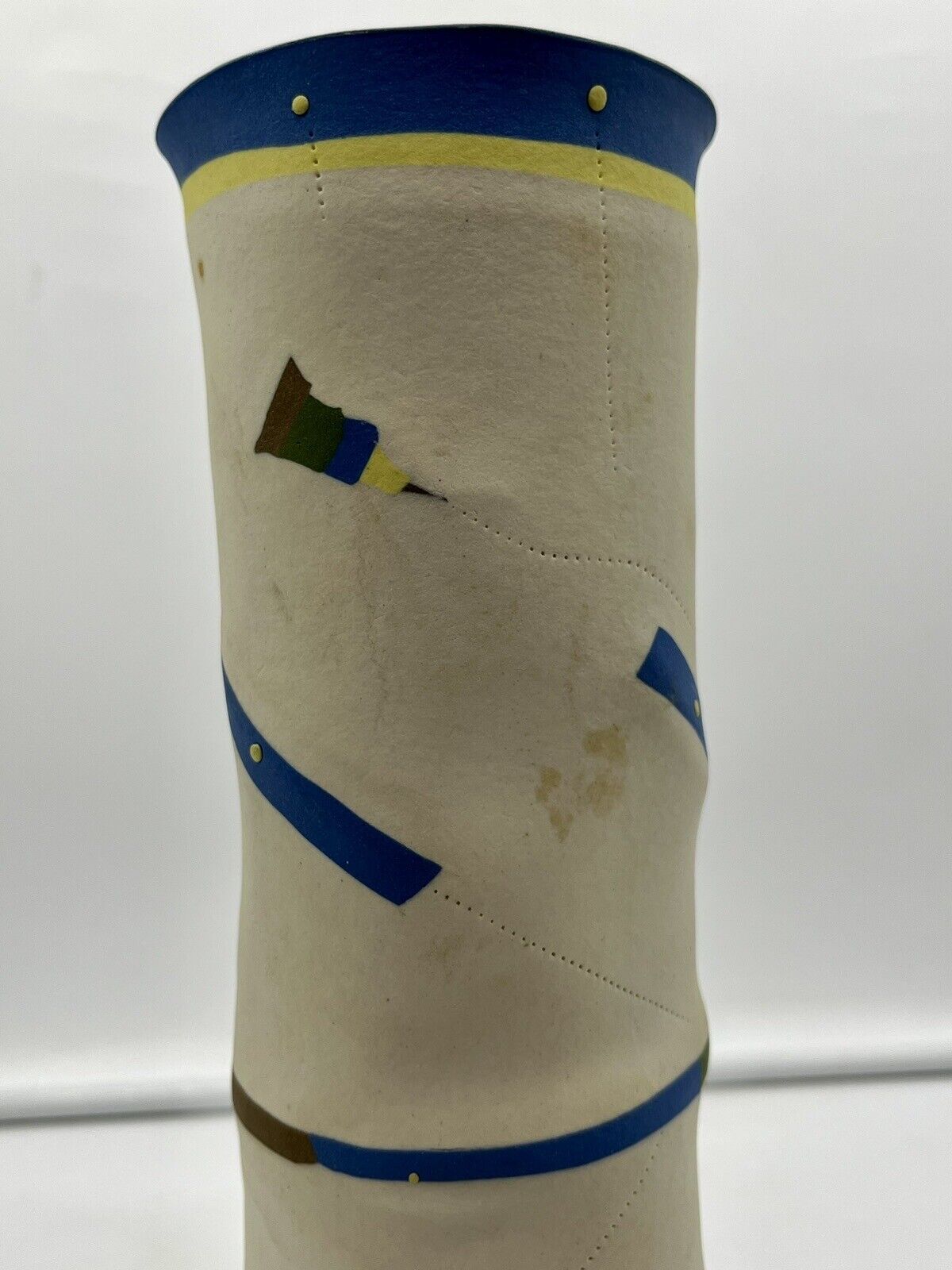 Vintage Pottery Vase SIGNED MAB 1985 Patchwork Stitch Fabric Memphis Style 10.5”